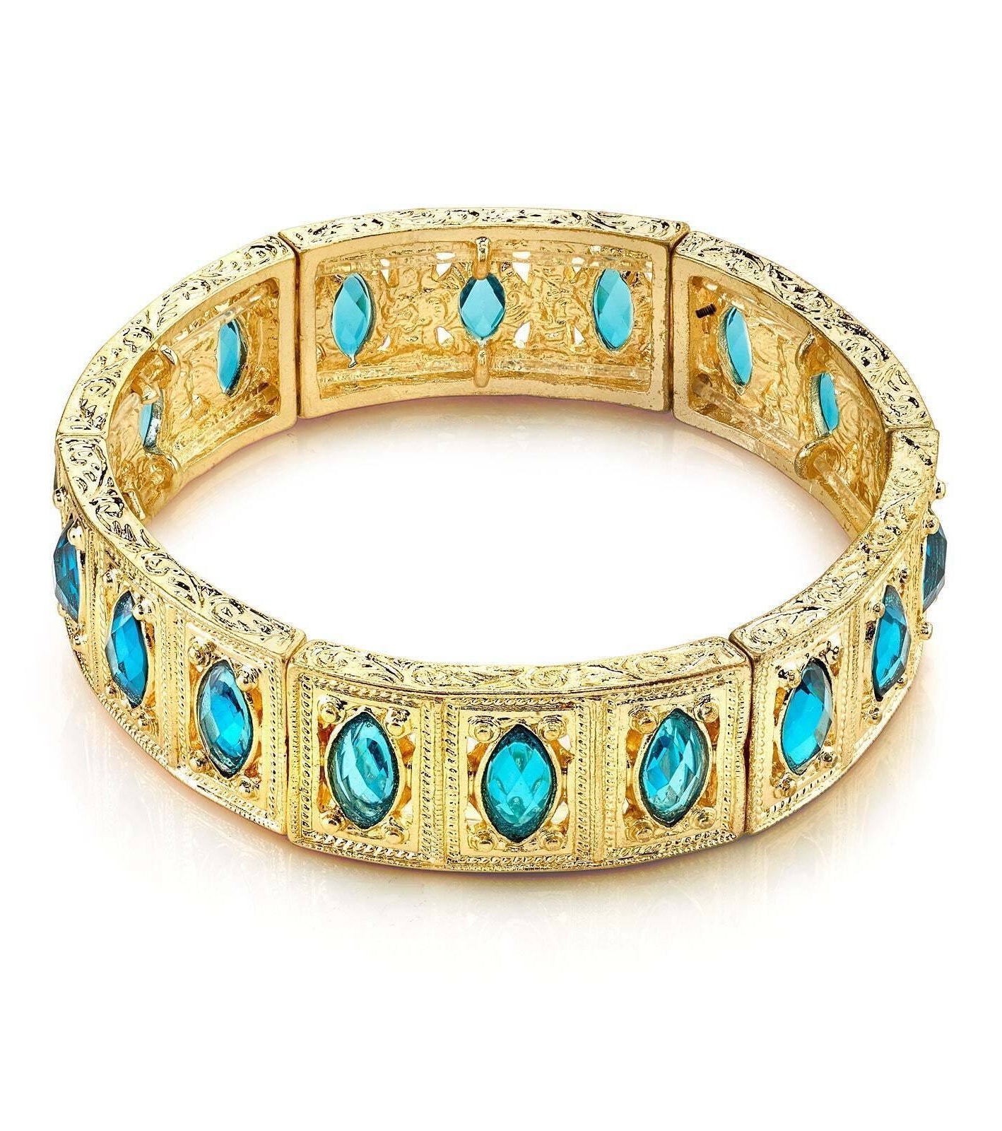 1928 Jewelry Aqua Blue Navette Stone Stretch Bracelet