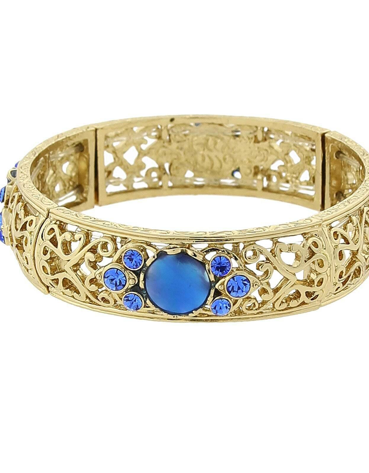 1928 Jewelry Blue Genuine Mother Of Pearl Crystal Accent Stretch Bracelet