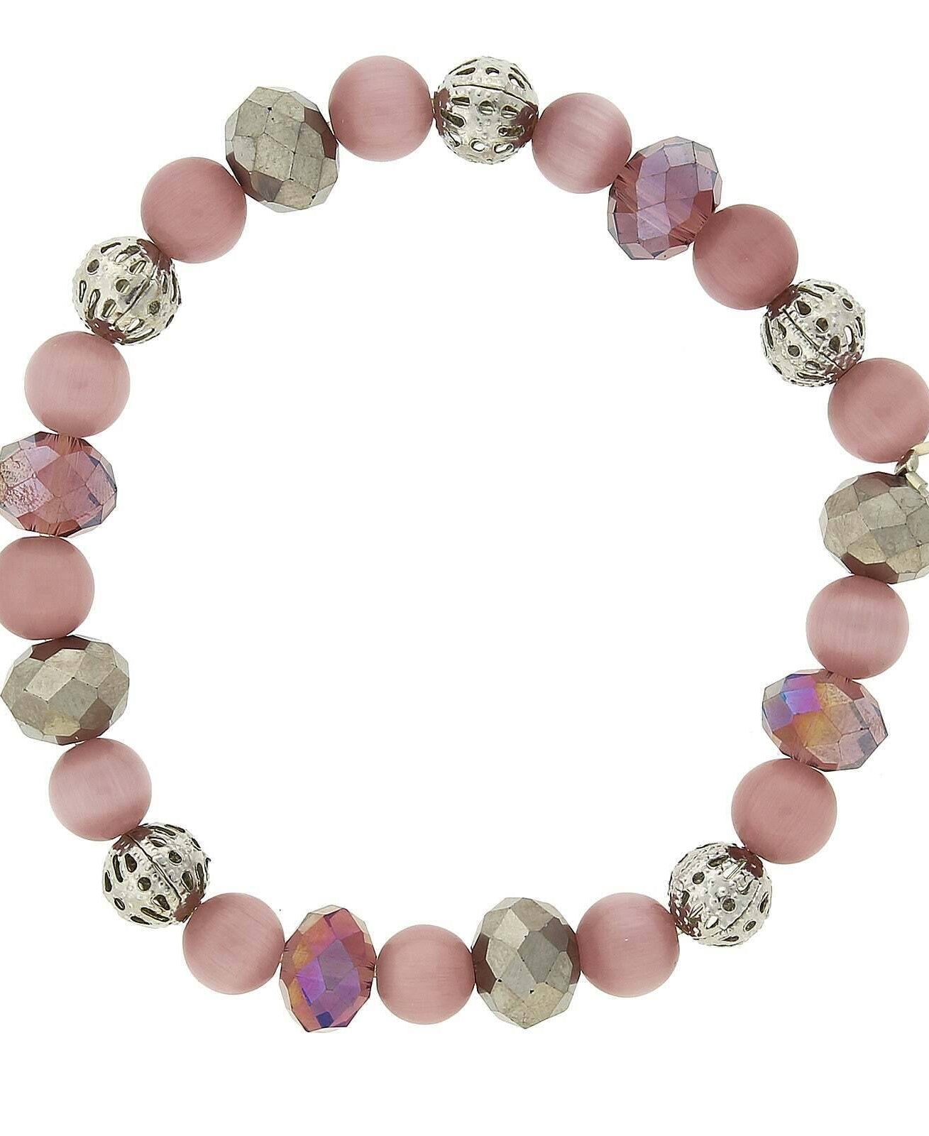 1928 Jewelry Light Purple Cat's Eye Amethyst AB Crystals Stretch Bracelet