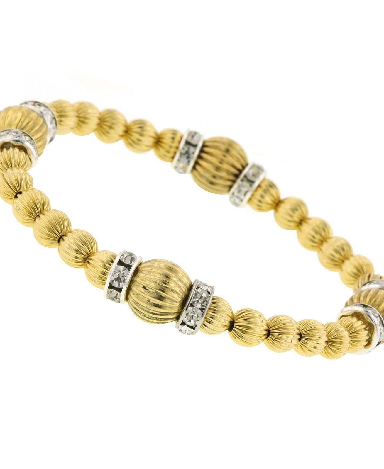 1928 Jewelry Gold Textured And Crystal Rondell Stretch Bracelet