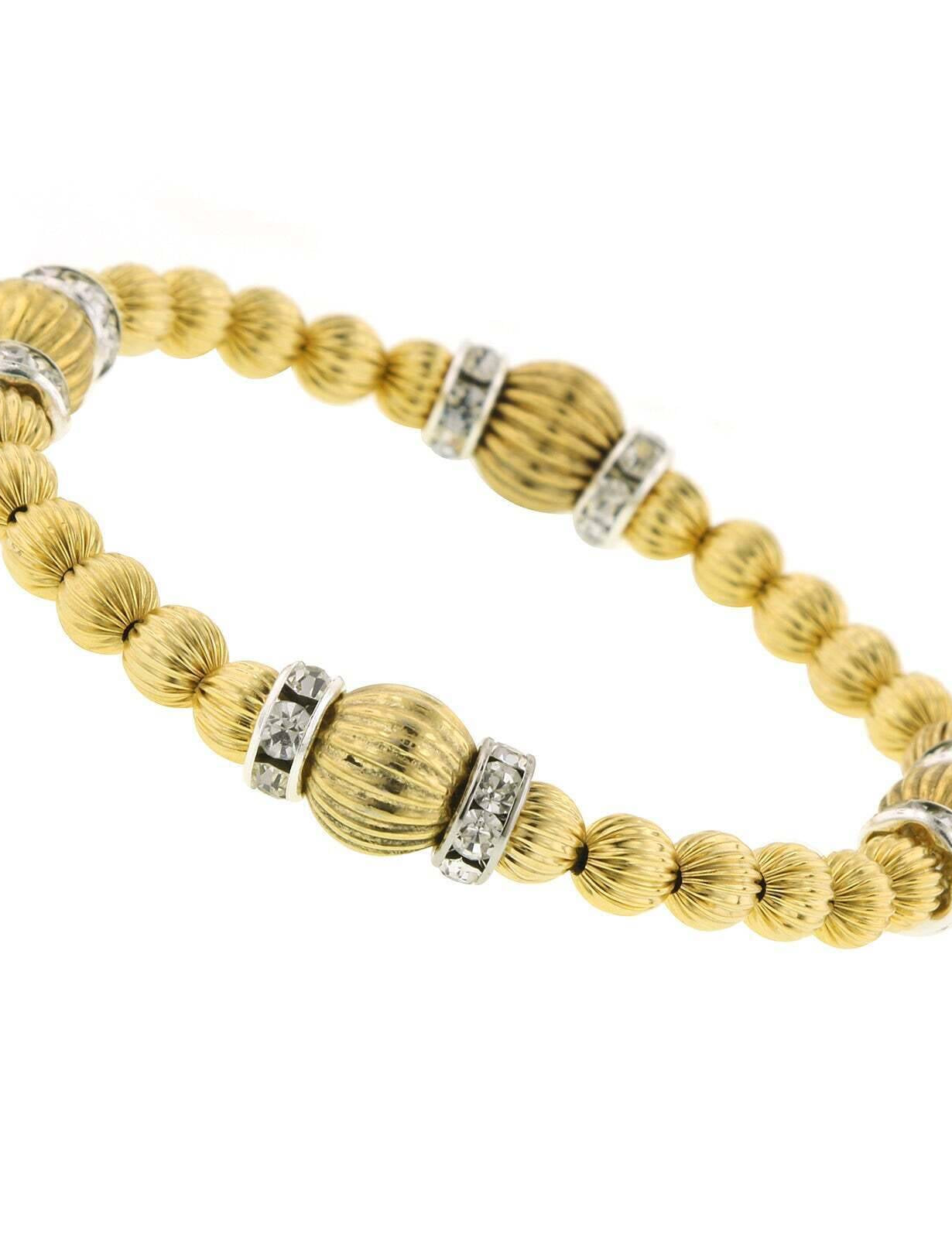 1928 Jewelry Gold Textured And Crystal Rondell Stretch Bracelet