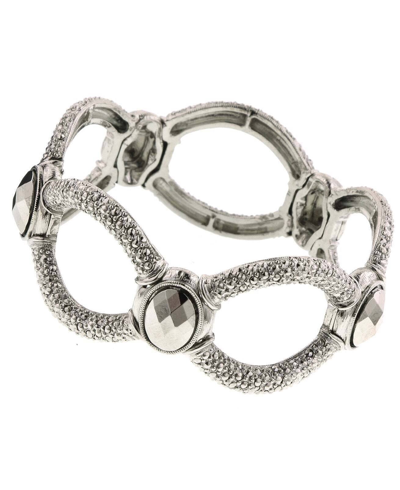 2028 Jewelry Simulated Marcasite Stone Textured Stretch Bracelet