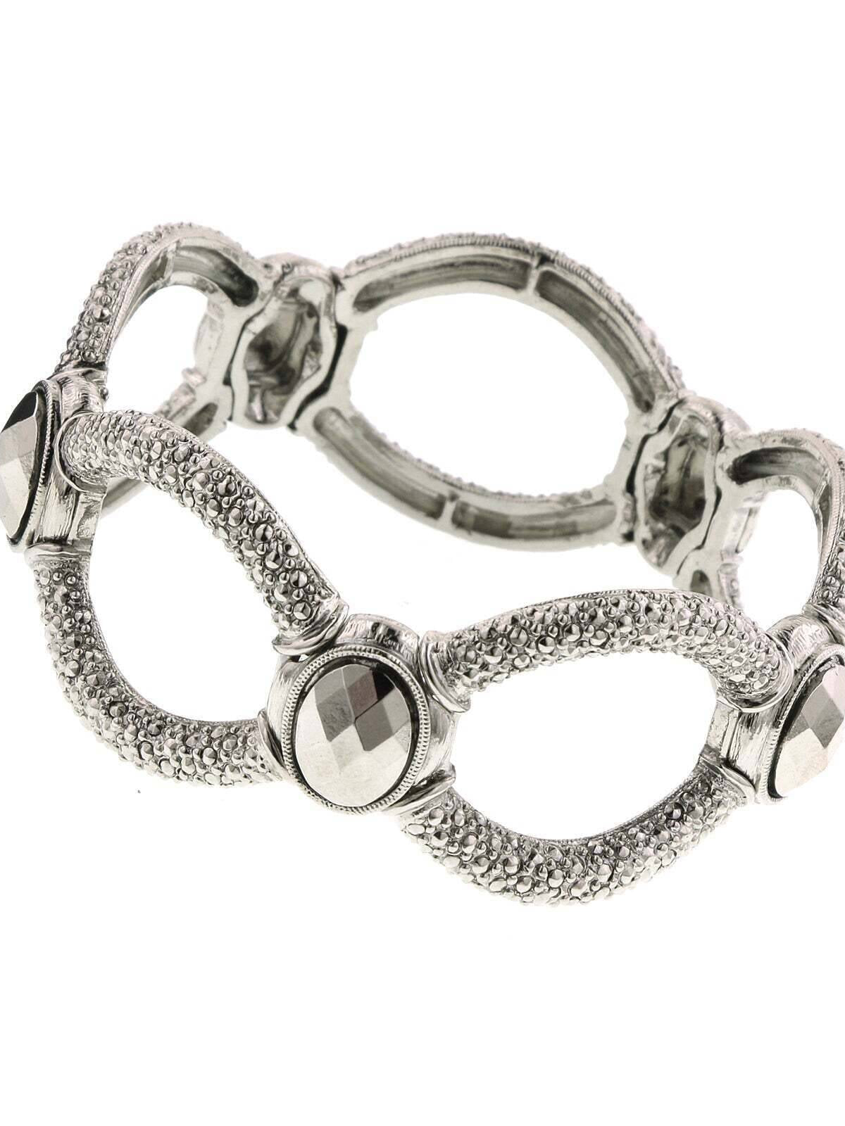 2028 Jewelry Simulated Marcasite Stone Textured Stretch Bracelet