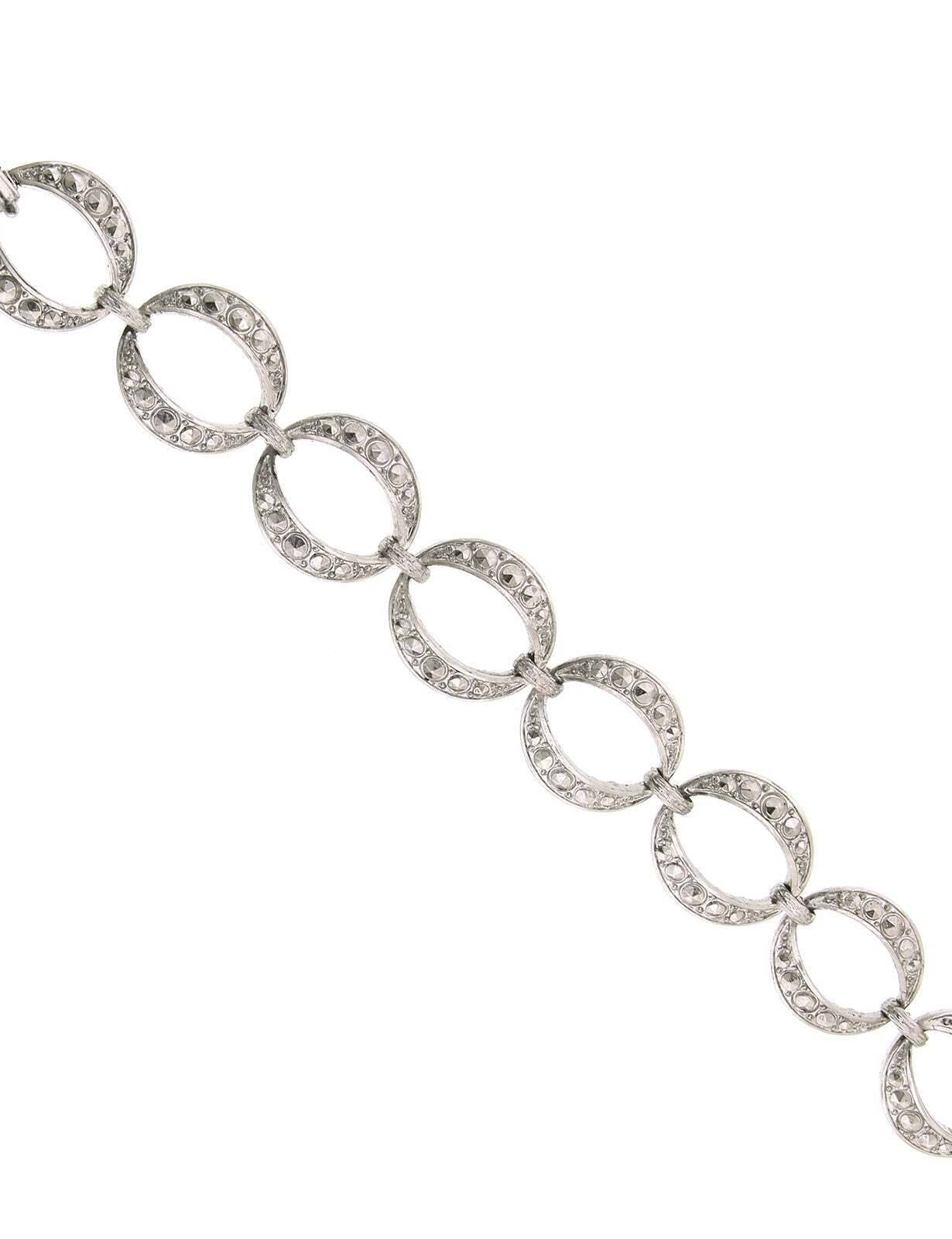 1928 Jewelry Silver Studded Faux Marcasite Link Clasp Bracelet