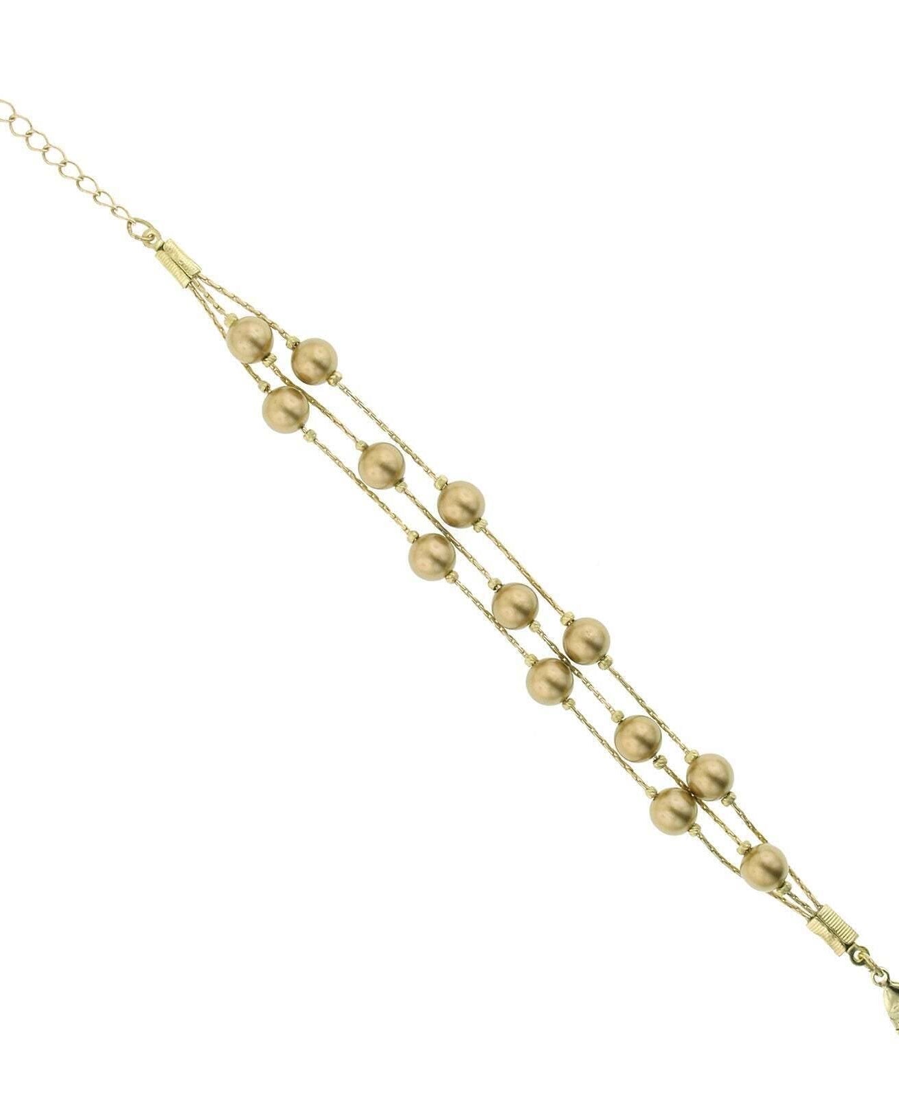 1928 Jewelry Multi Strand 8mm Faux Pearl Glass Bead Bracelet 7" + 1.5" Extender