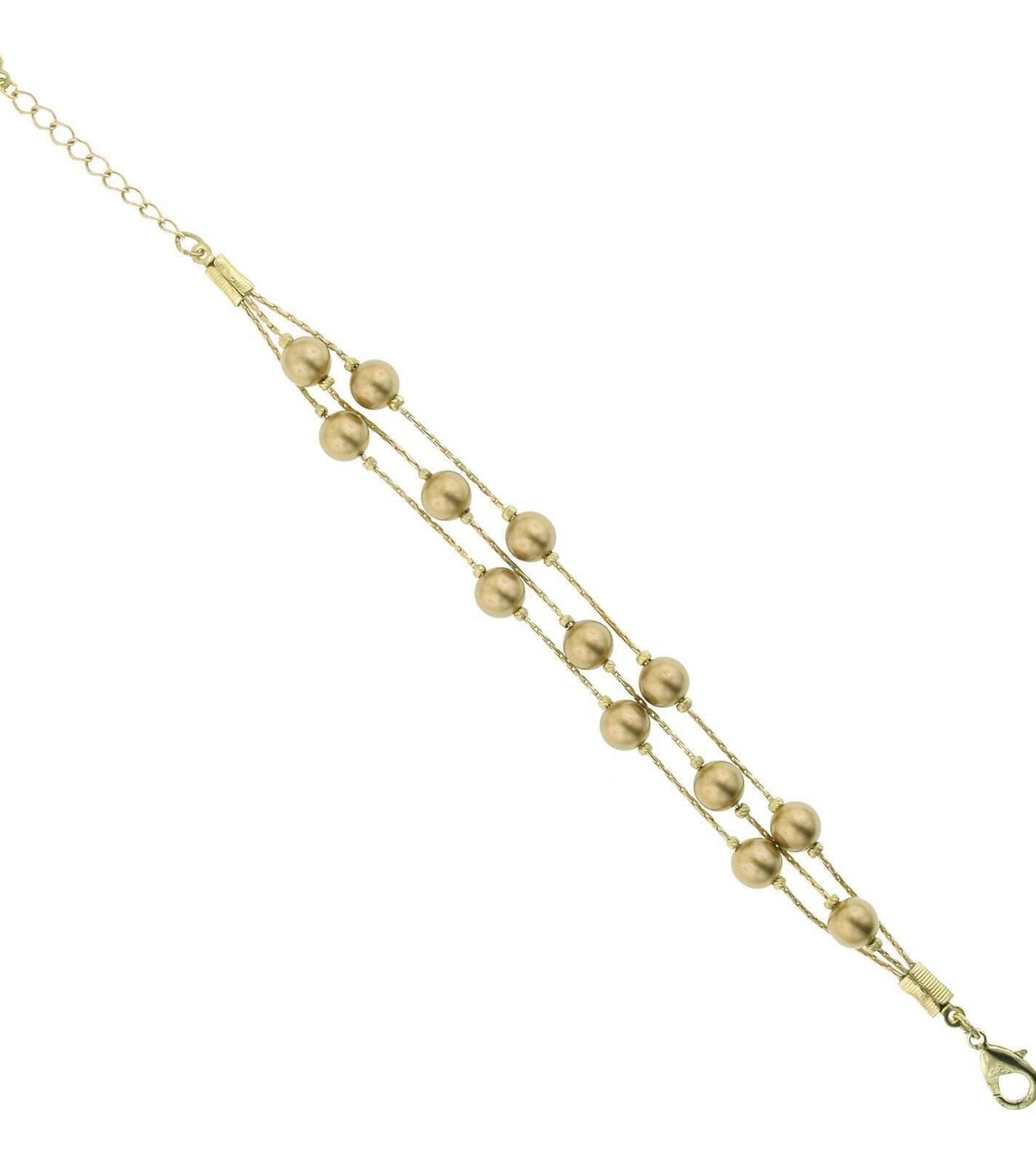 1928 Jewelry Multi Strand 8mm Faux Pearl Glass Bead Bracelet 7" + 1.5" Extender