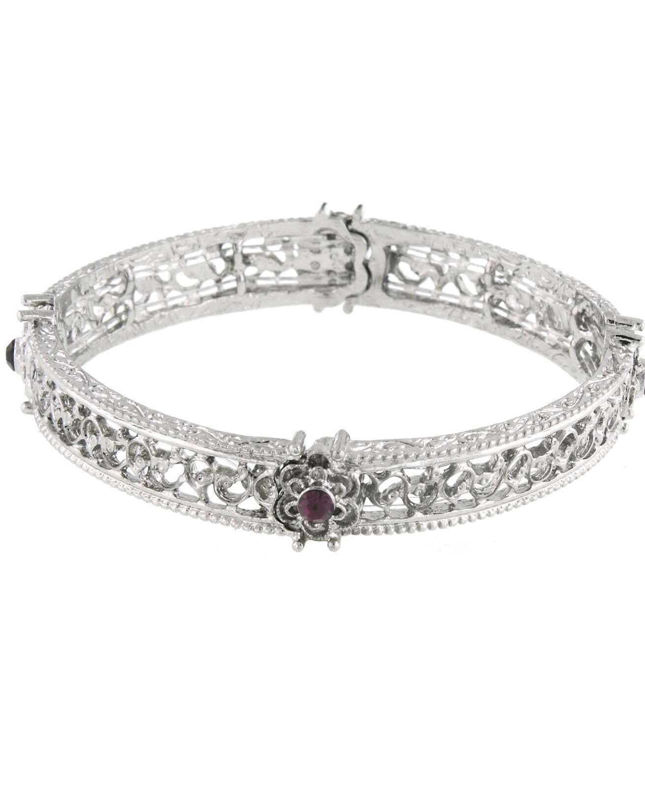 1928 Jewelry Amethyst Purple Filigree Flower Stretch Bracelet