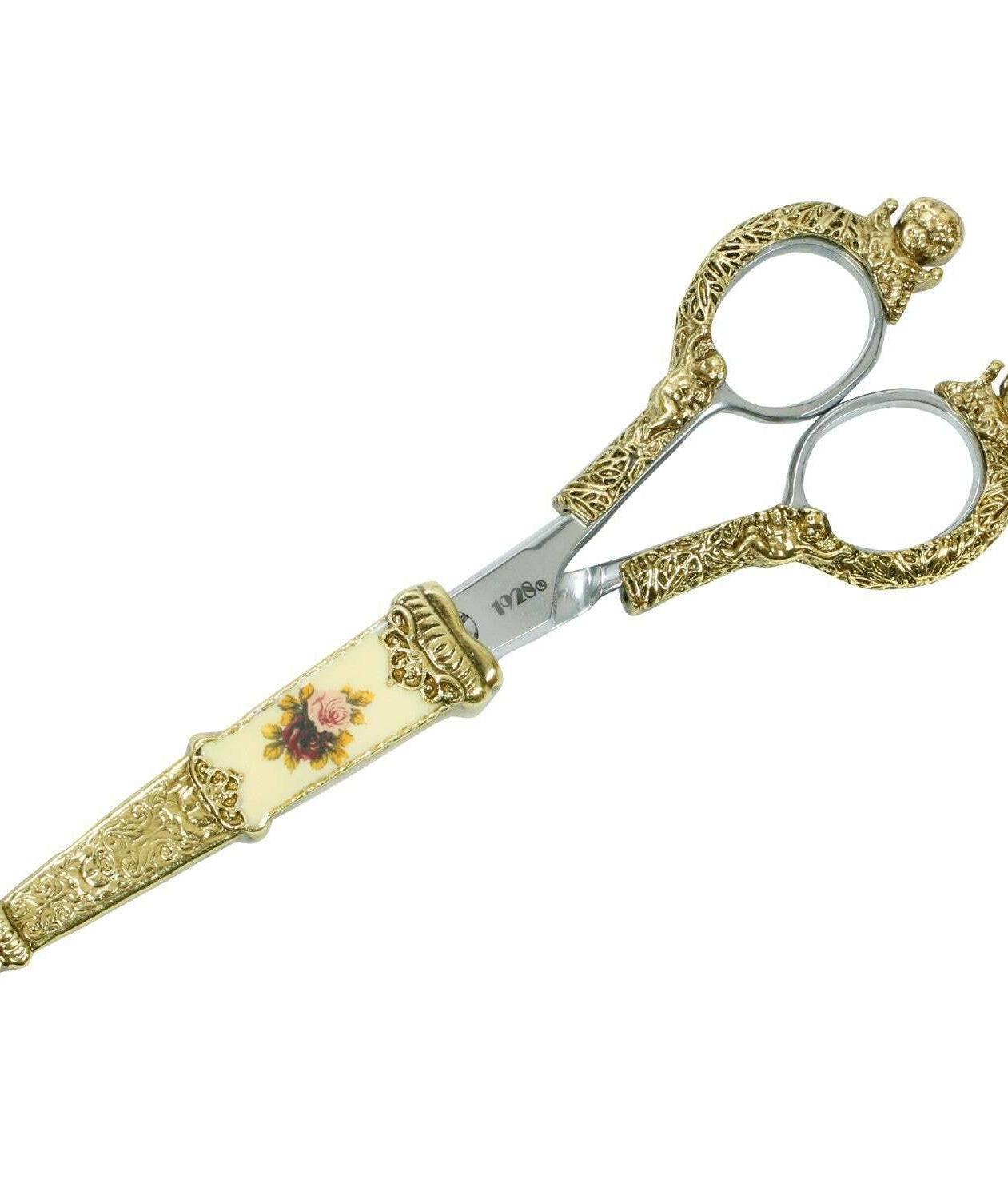 1928 Jewelry Manor House Pink And Multicolor Flower Decal Cherub Scissors