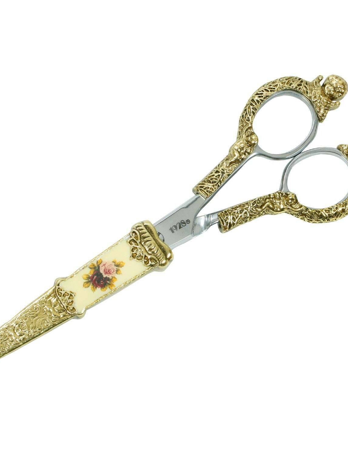 1928 Jewelry Manor House Pink And Multicolor Flower Decal Cherub Scissors