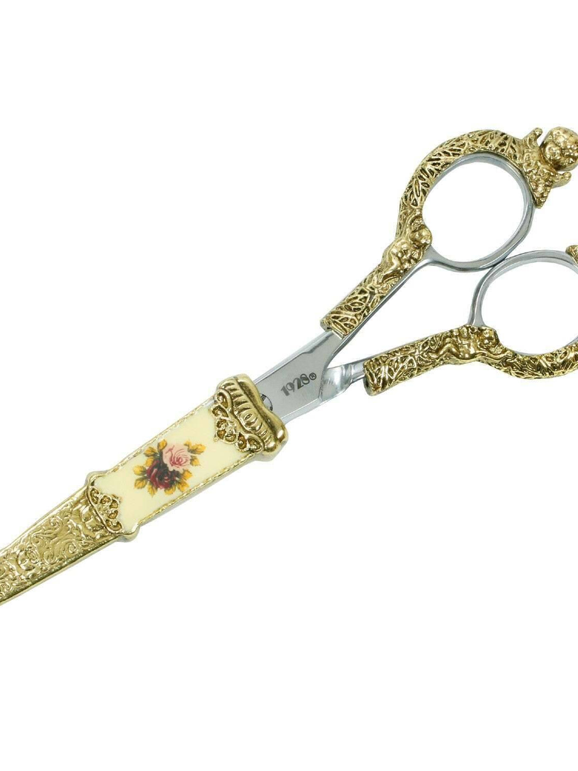 1928 Jewelry Manor House Pink And Multicolor Flower Decal Cherub Scissors