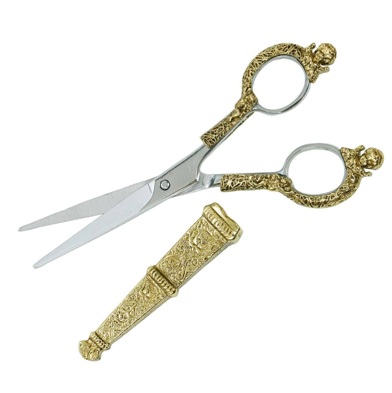 1928 Jewelry Manor House Pink And Purple Flower Decal Cherub Scissors