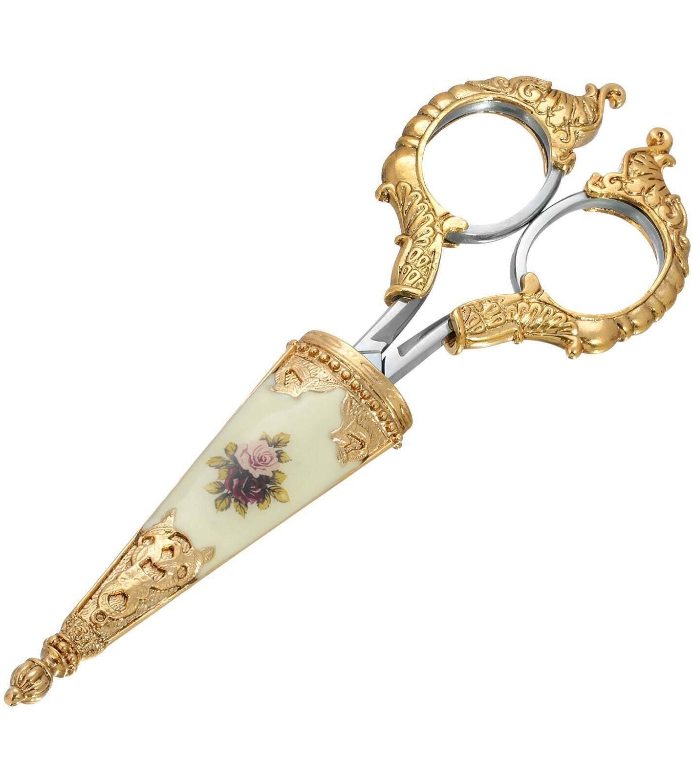 1928 Jewelry Manor House Two Tone Purple And Pink Flower Decal Small Scissors