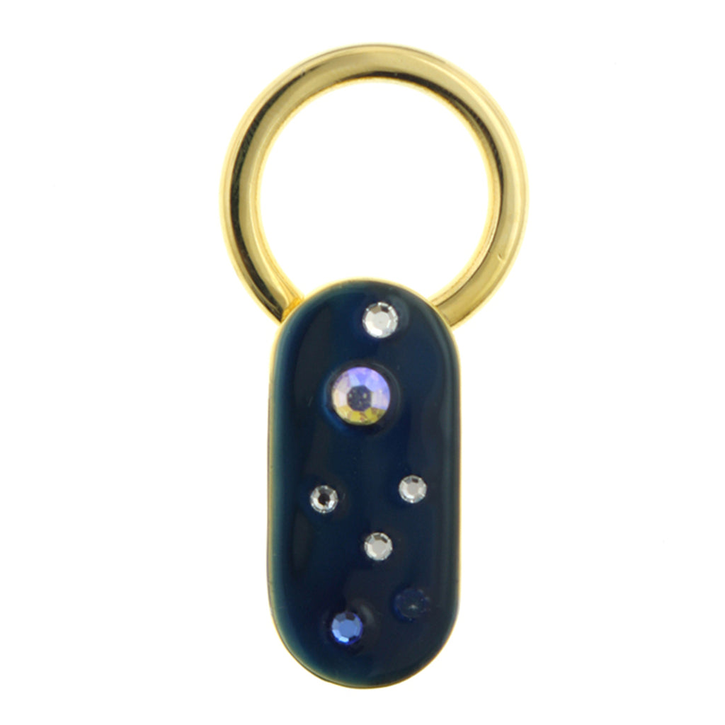 Gold Tone Enamel With Multicolor Crystals Oblong Key Fob Blue