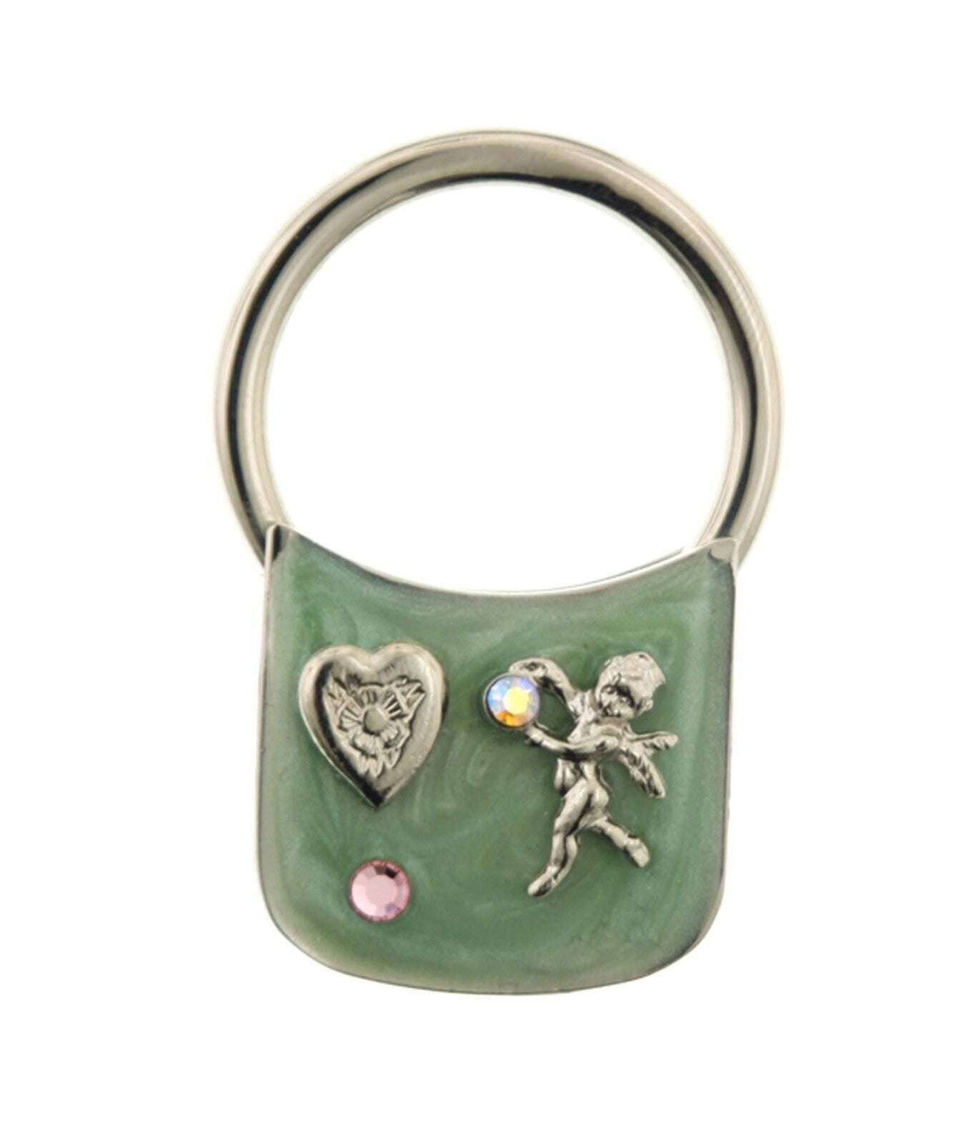 1928 Jewelry Enamel With Heart And Angel Ab Crystal Key Ring