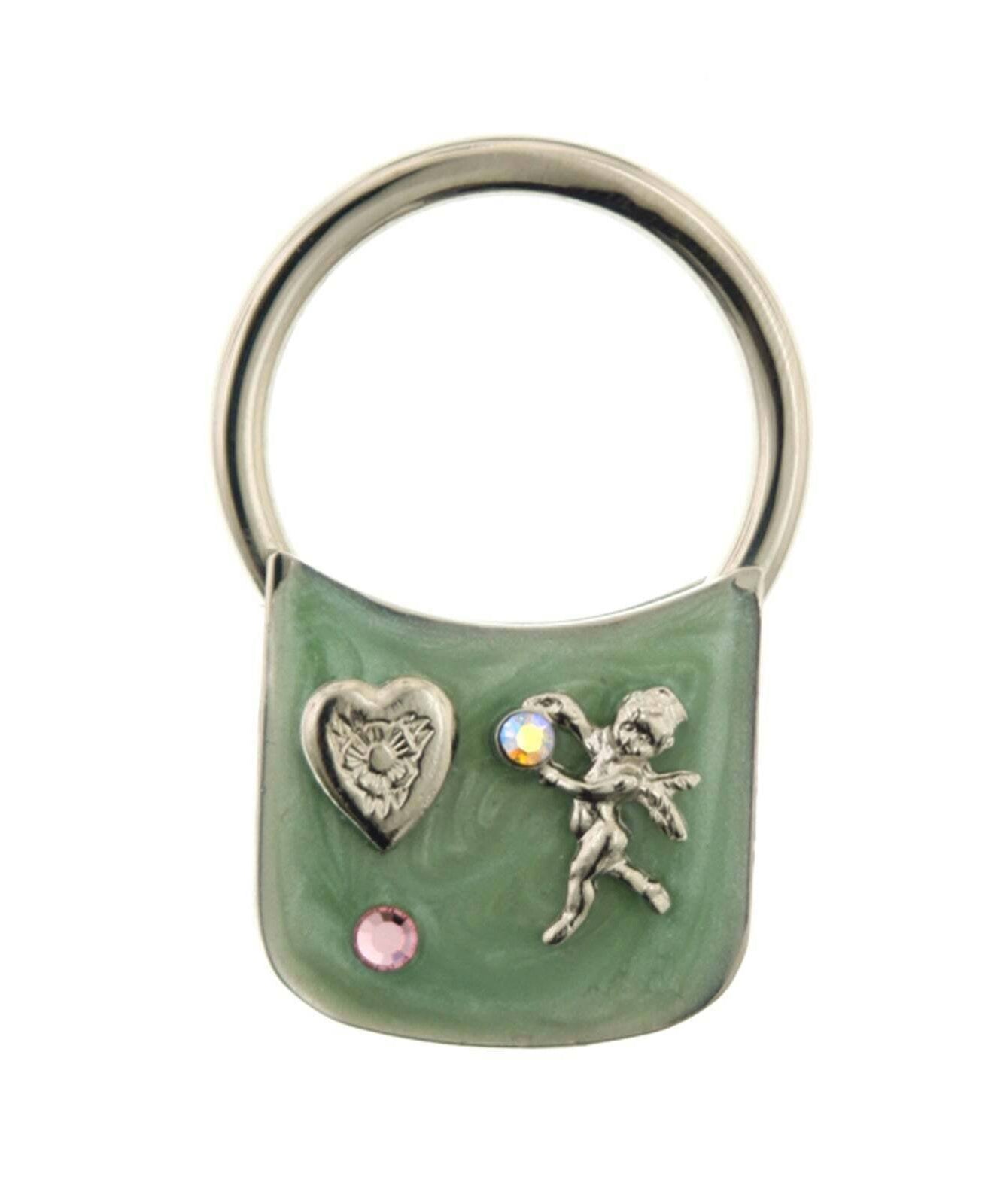 1928 Jewelry Enamel With Heart And Angel Ab Crystal Key Ring