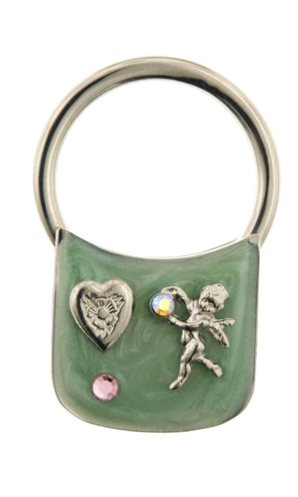 1928 Jewelry Enamel With Heart And Angel Ab Crystal Key Ring