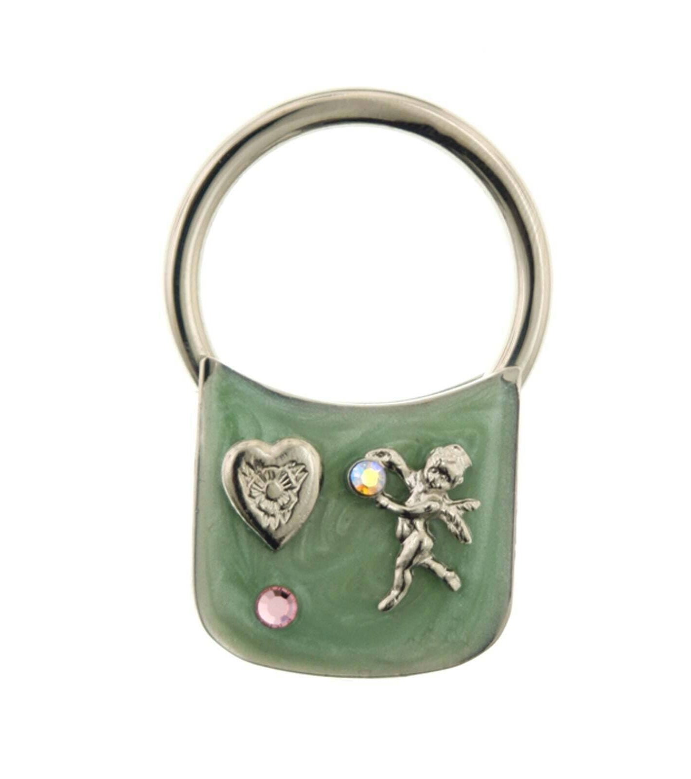 1928 Jewelry Enamel With Heart And Angel Ab Crystal Key Ring