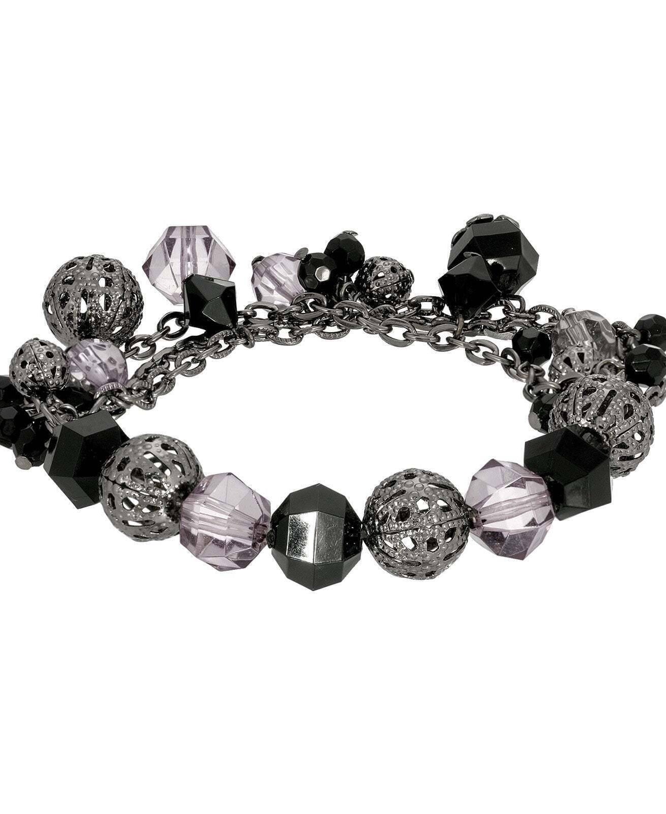 1928 Jewelry Black Beaded Round Filigree Ball Stretch Bracelet