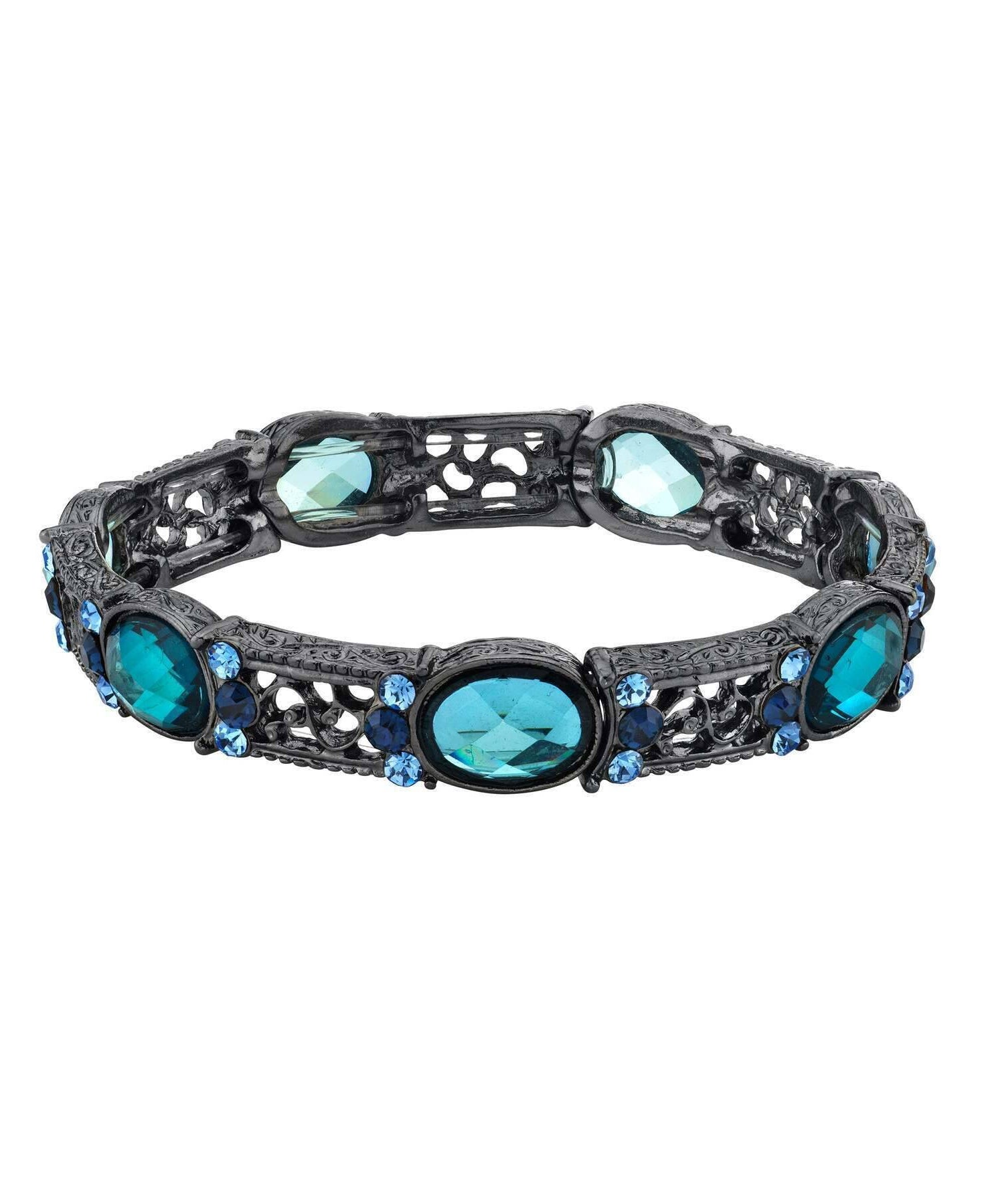 1928 Jewelry Blue And Light Sapphire Color Crystal Stretch Bracelet