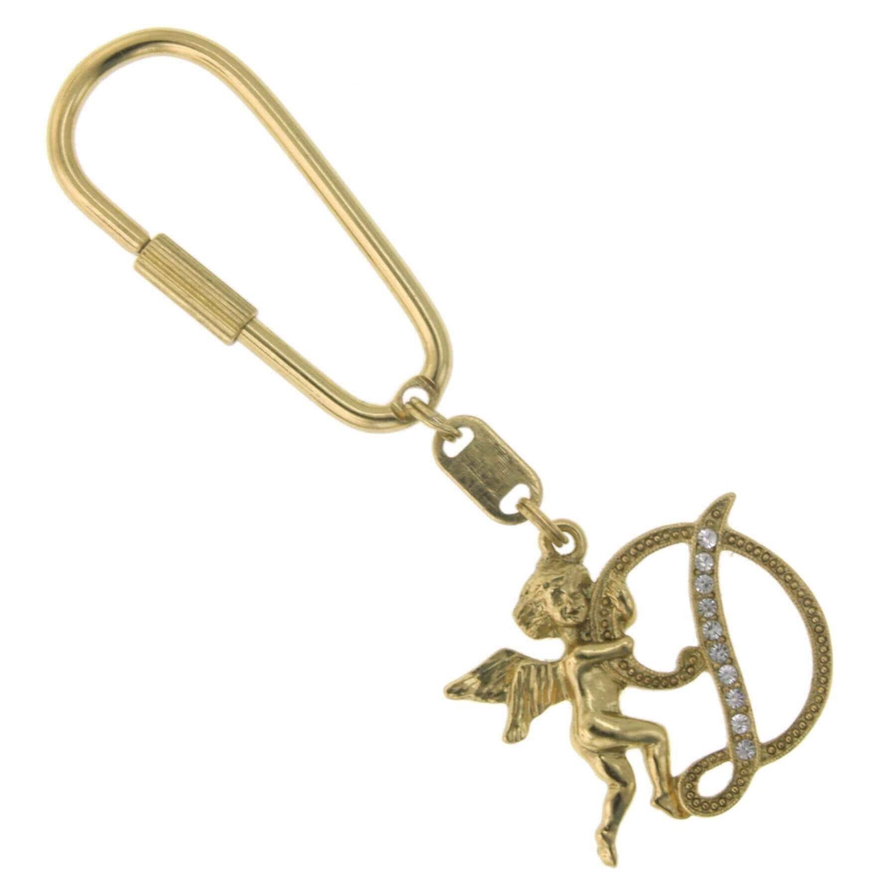 1928 Jewelry Crystal Accent Initial Angel Carabiner Key Chain