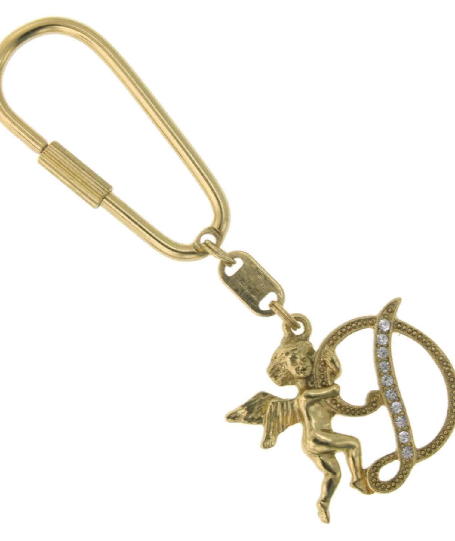 1928 Jewelry Crystal Accent Initial Angel Carabiner Key Chain
