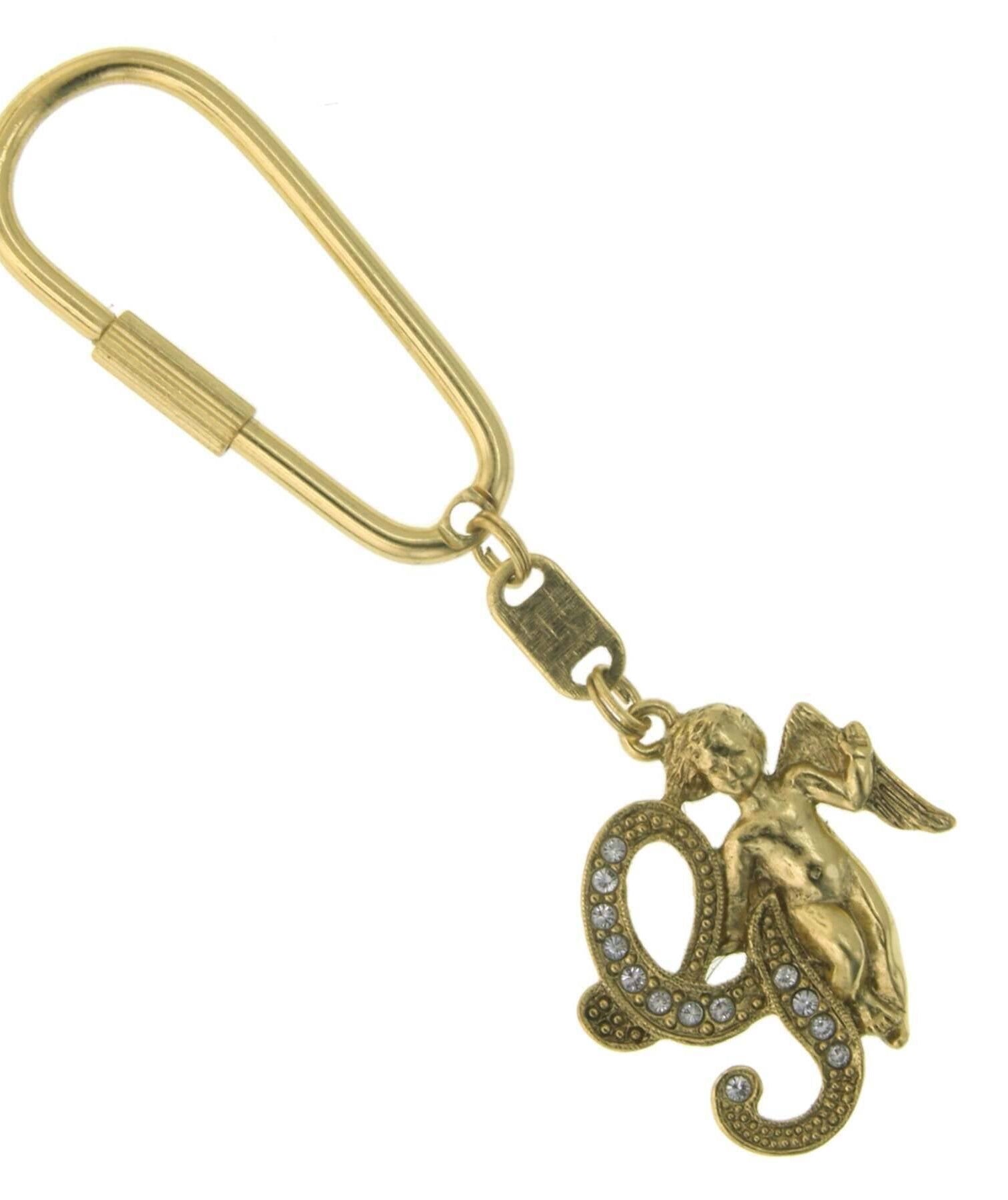 1928 Jewelry Crystal Accent Initial Angel Carabiner Key Chain