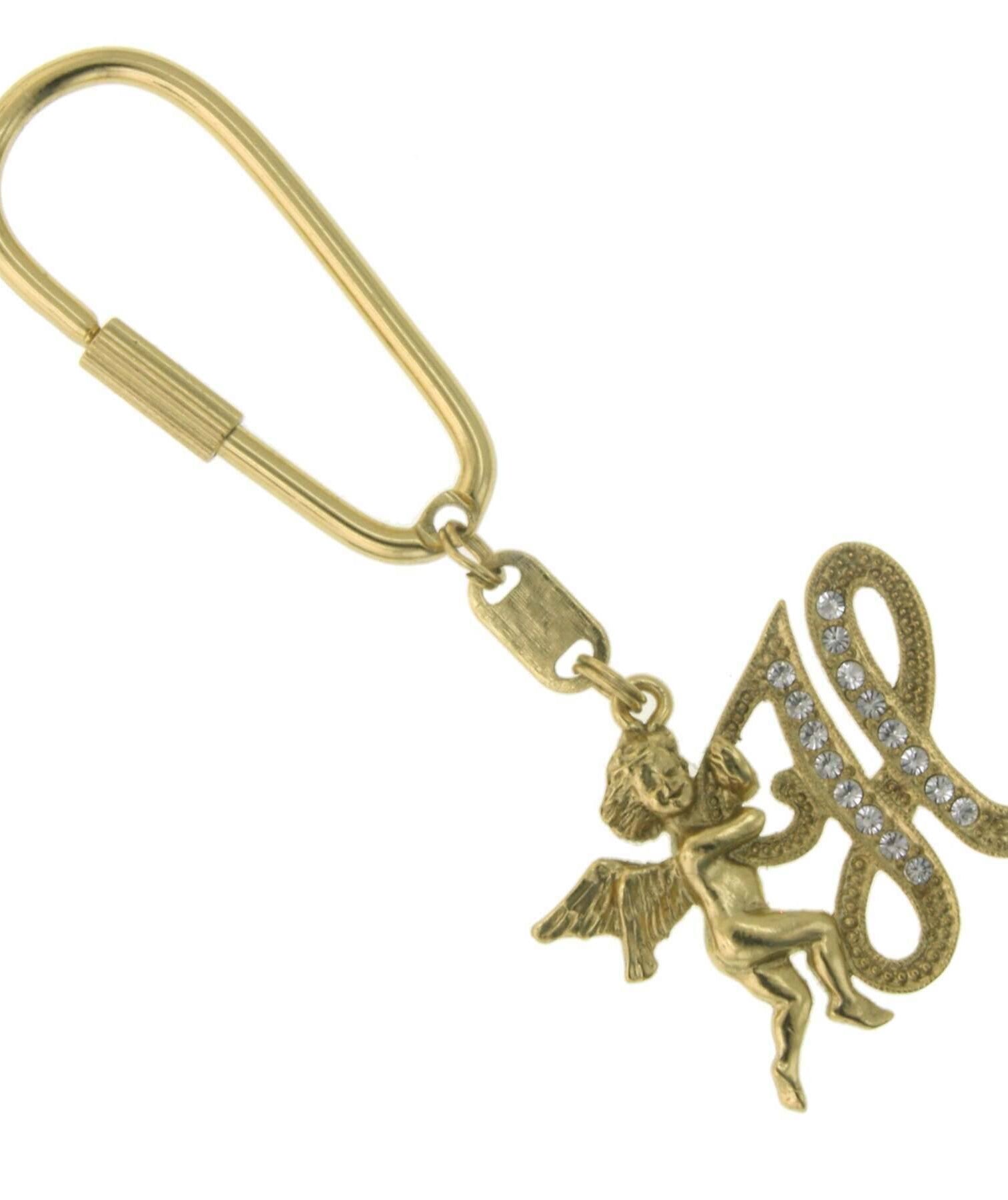 1928 Jewelry Crystal Accent Initial Angel Carabiner Key Chain