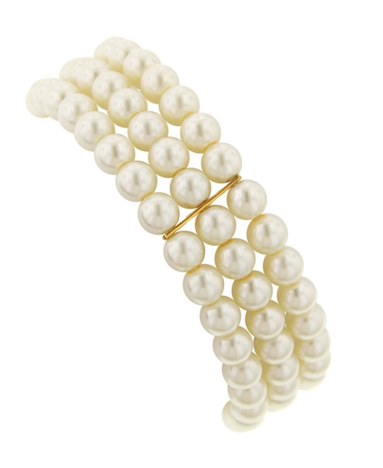 1928 Bridal Oceano 6mm Ivory Faux Pearl 3-Row Stretch Bracelet