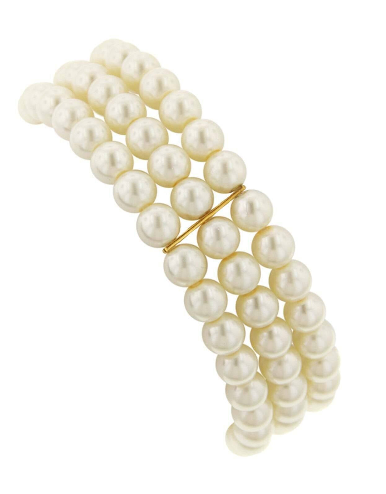 1928 Bridal Oceano 6mm Ivory Faux Pearl 3-Row Stretch Bracelet