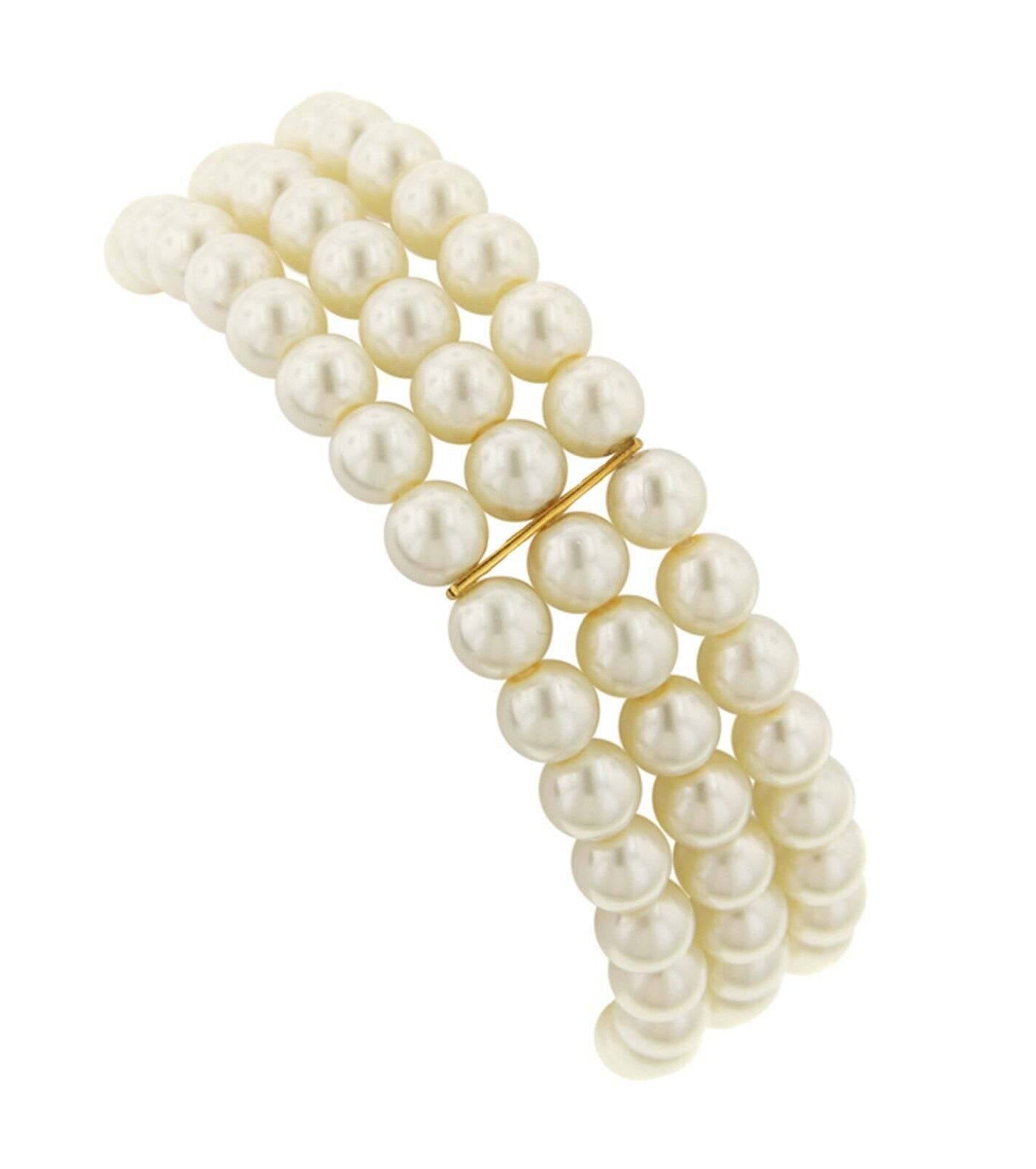 1928 Bridal Oceano 6mm Ivory Faux Pearl 3-Row Stretch Bracelet