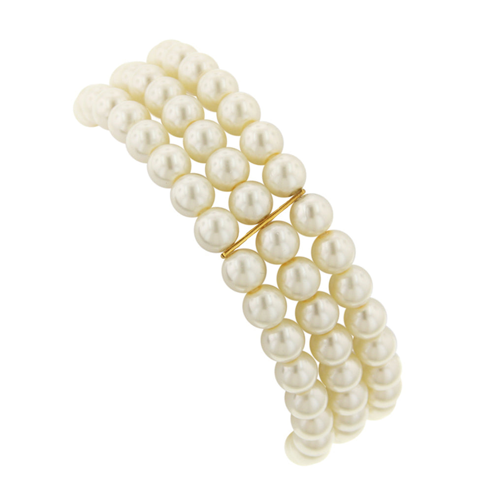 Side View Costume Pearl 3 Row Stretch Bracelet 6mm