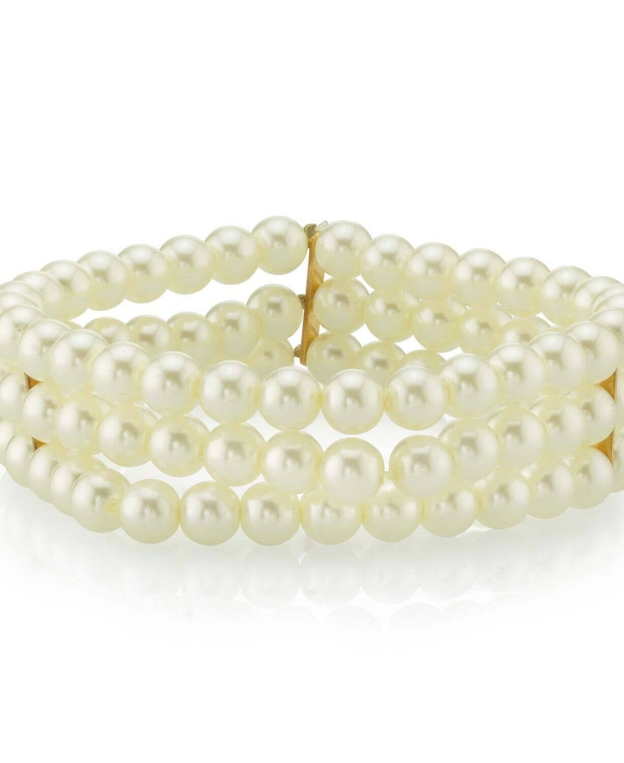 1928 Bridal Oceano 6mm Ivory Faux Pearl 3-Row Stretch Bracelet