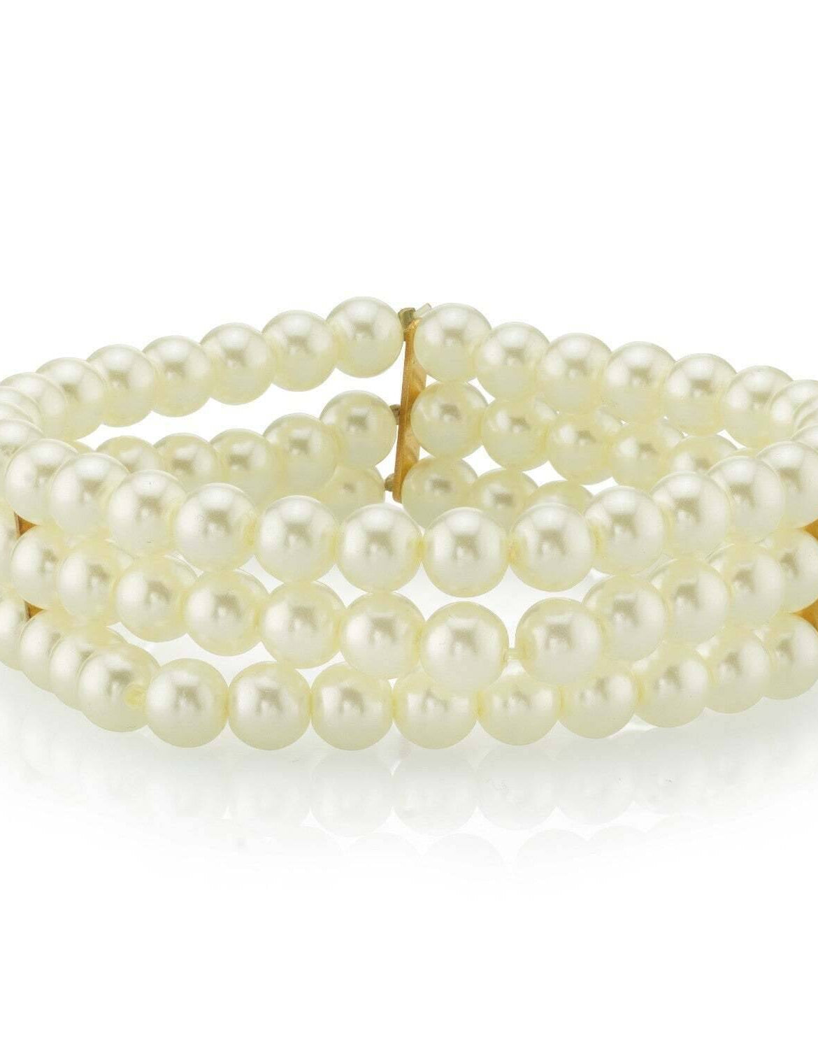 1928 Bridal Oceano 6mm Ivory Faux Pearl 3-Row Stretch Bracelet