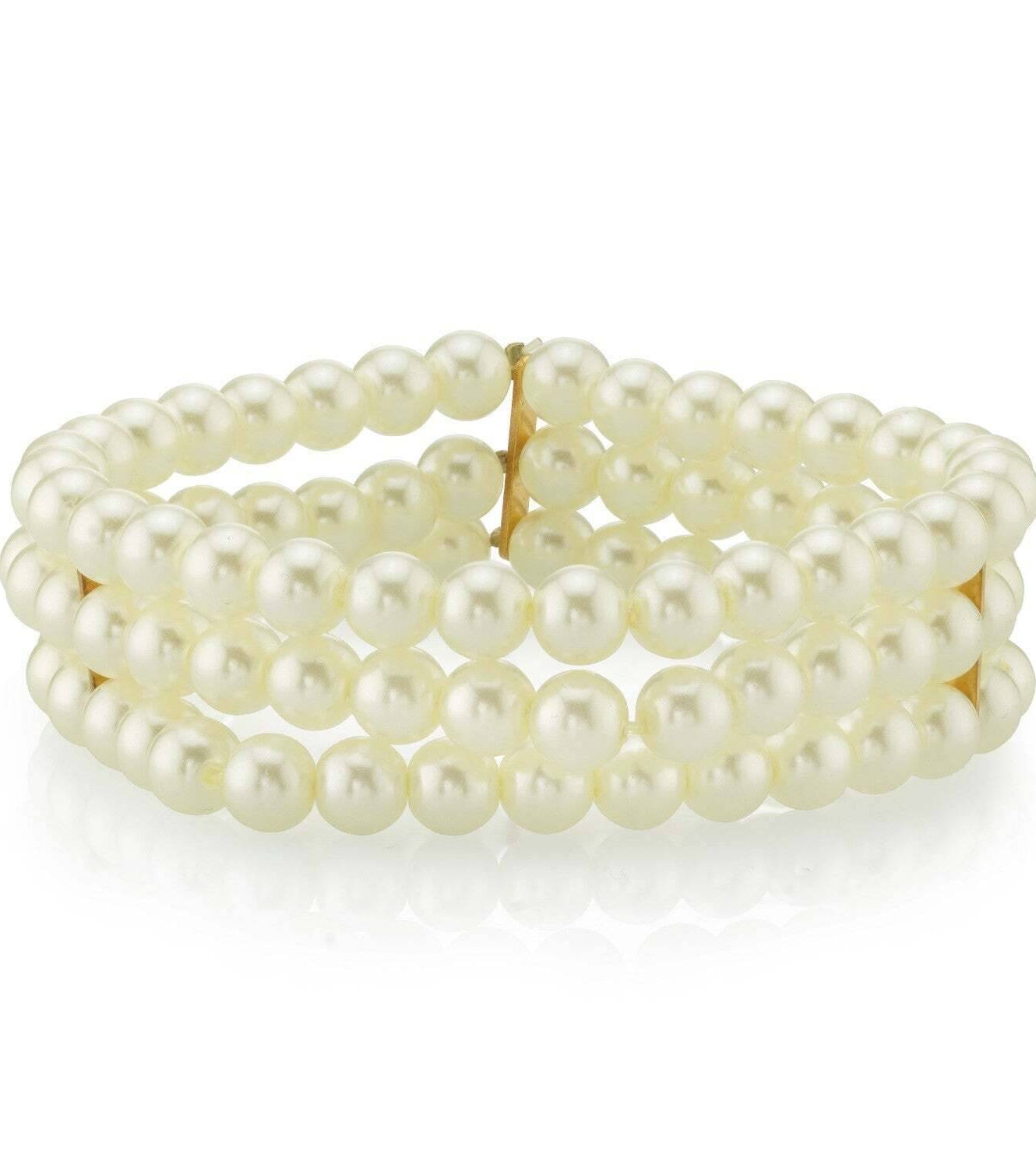 1928 Bridal Oceano 6mm Ivory Faux Pearl 3-Row Stretch Bracelet