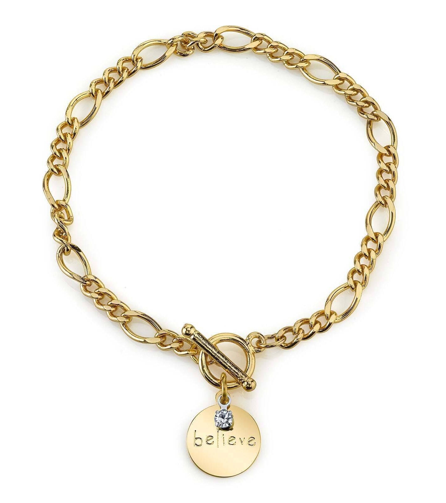 1928 Jewelry Sentiments Crystal Figaro Chain Toggle Bracelet