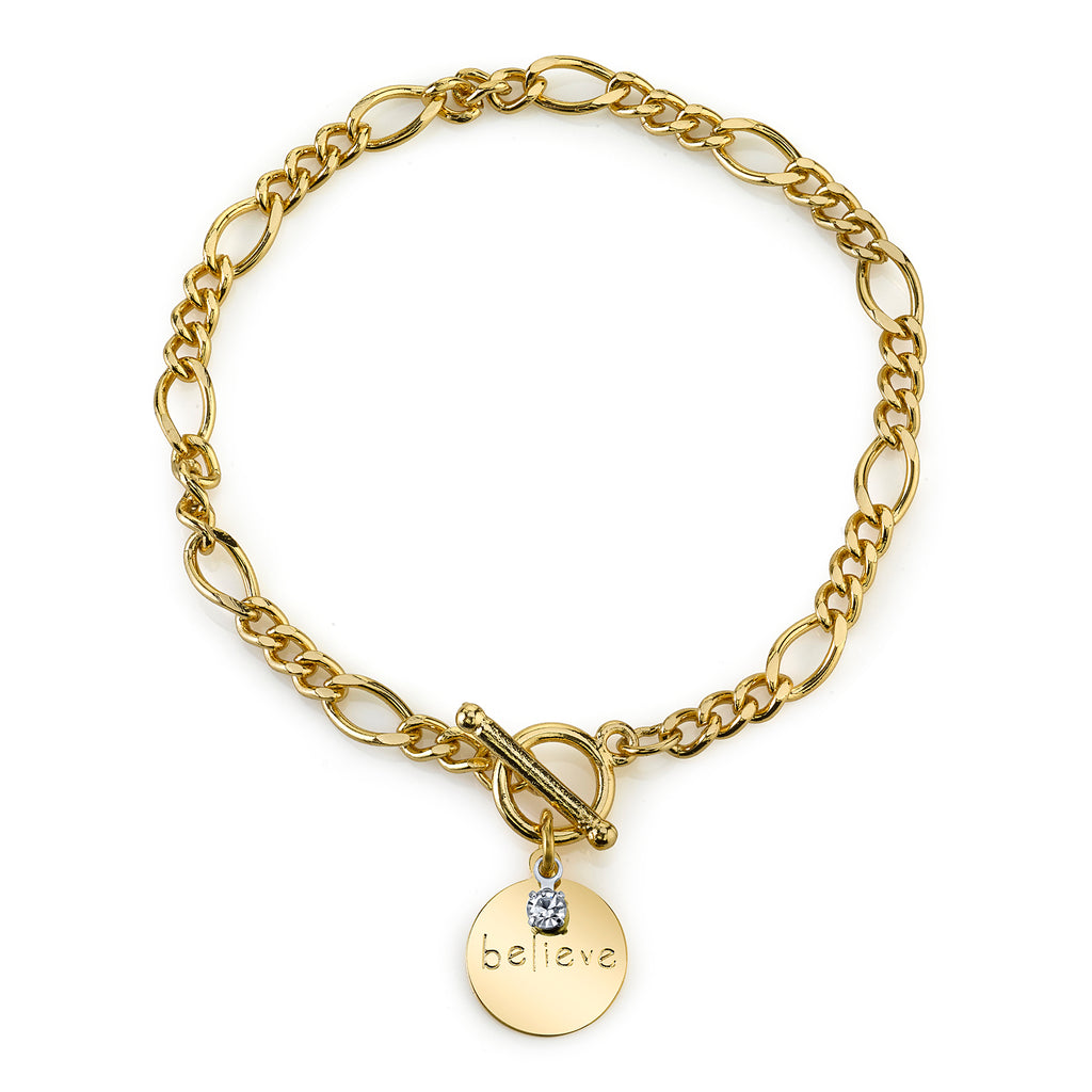 14K Gold Dipped Bracelet Believe Crystal Charm