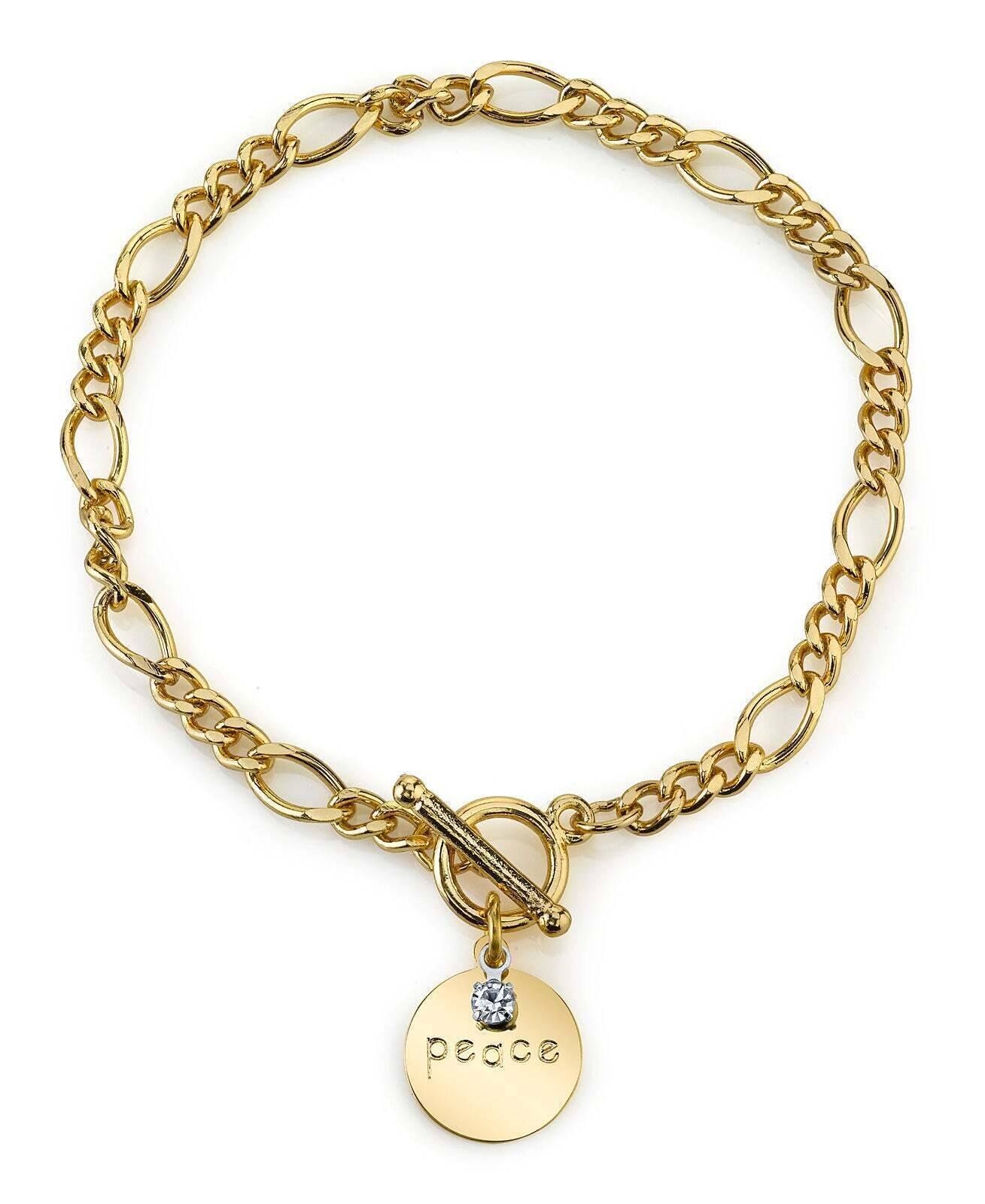 1928 Jewelry Peace Crystal Accent Figaro Chain Toggle Bracelet