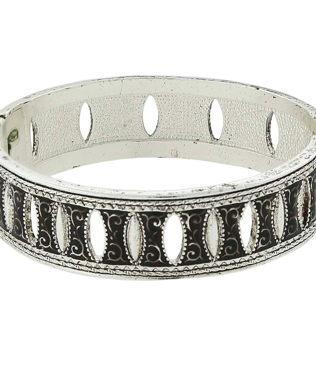 Antiquities Couture Black Enamel Aeon Hinged Bangle Bracelet