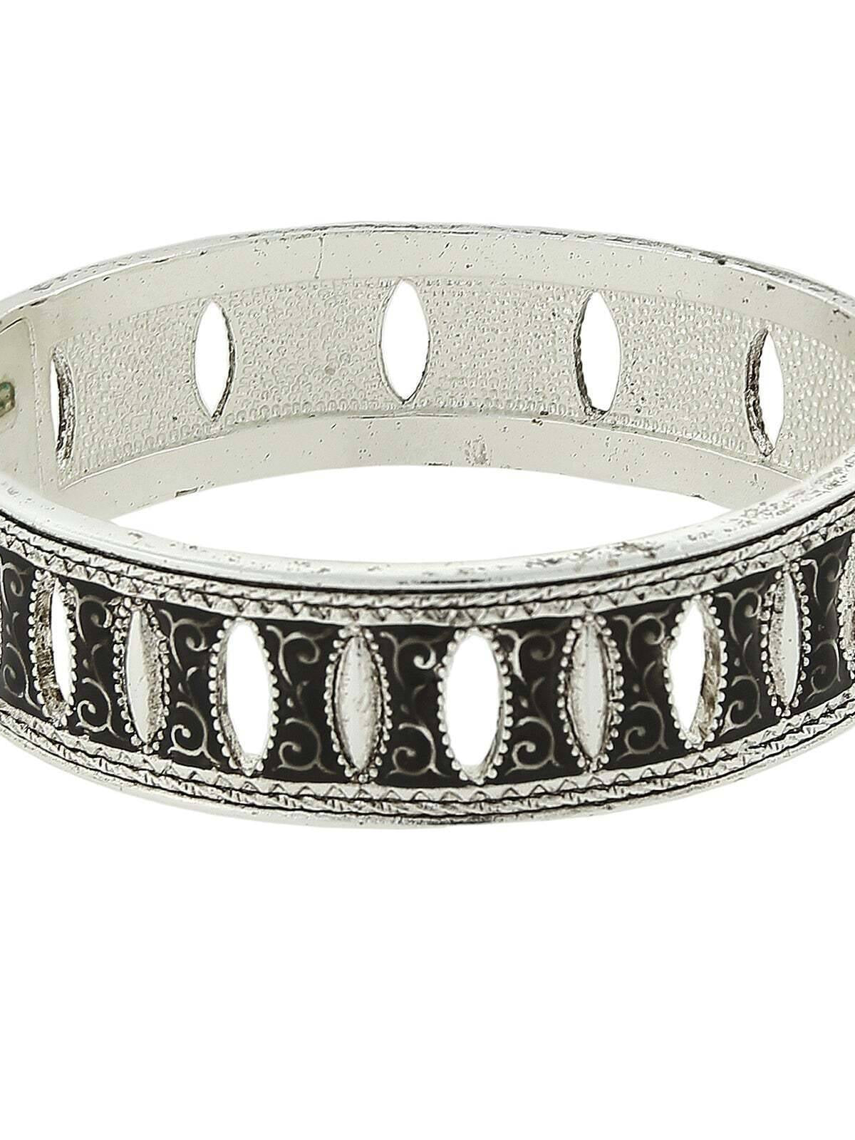 Antiquities Couture Black Enamel Aeon Hinged Bangle Bracelet