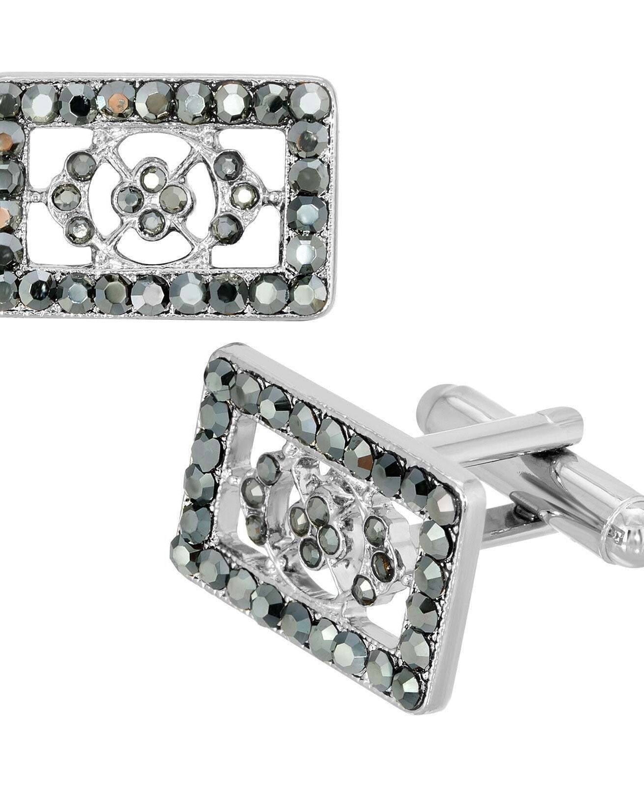 1928 Jewelry Hematite Color Crystal Rectangle Cufflinks