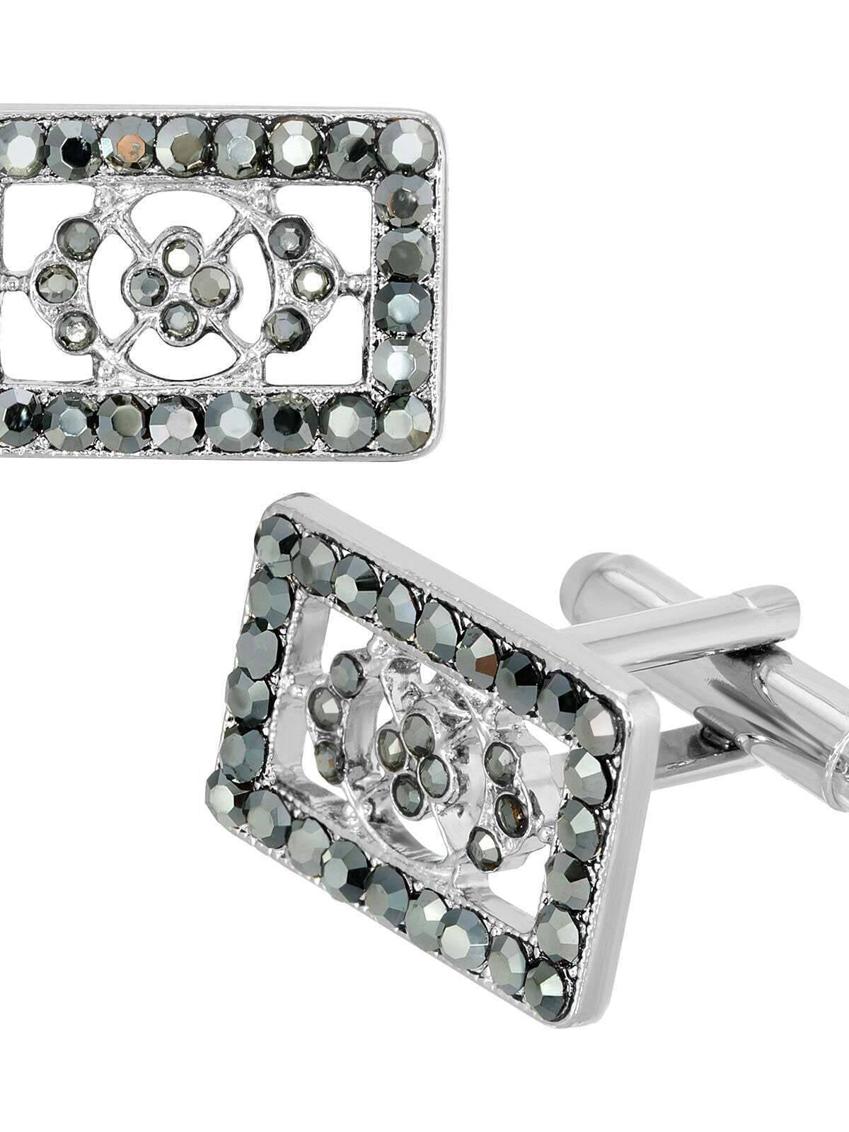 1928 Jewelry Hematite Color Crystal Rectangle Cufflinks