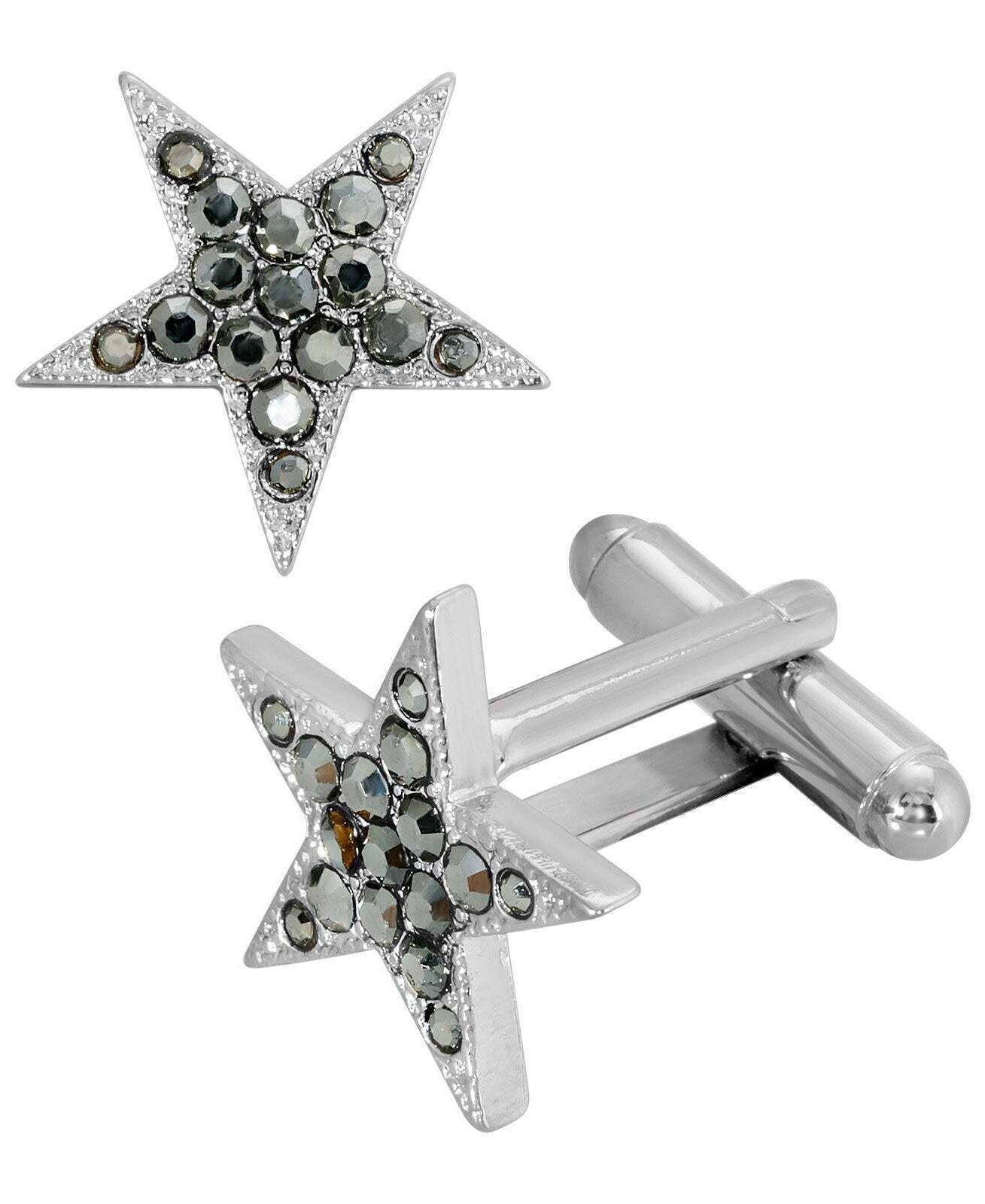 1928 Jewelry Hematite Color Crystal Star Cufflinks