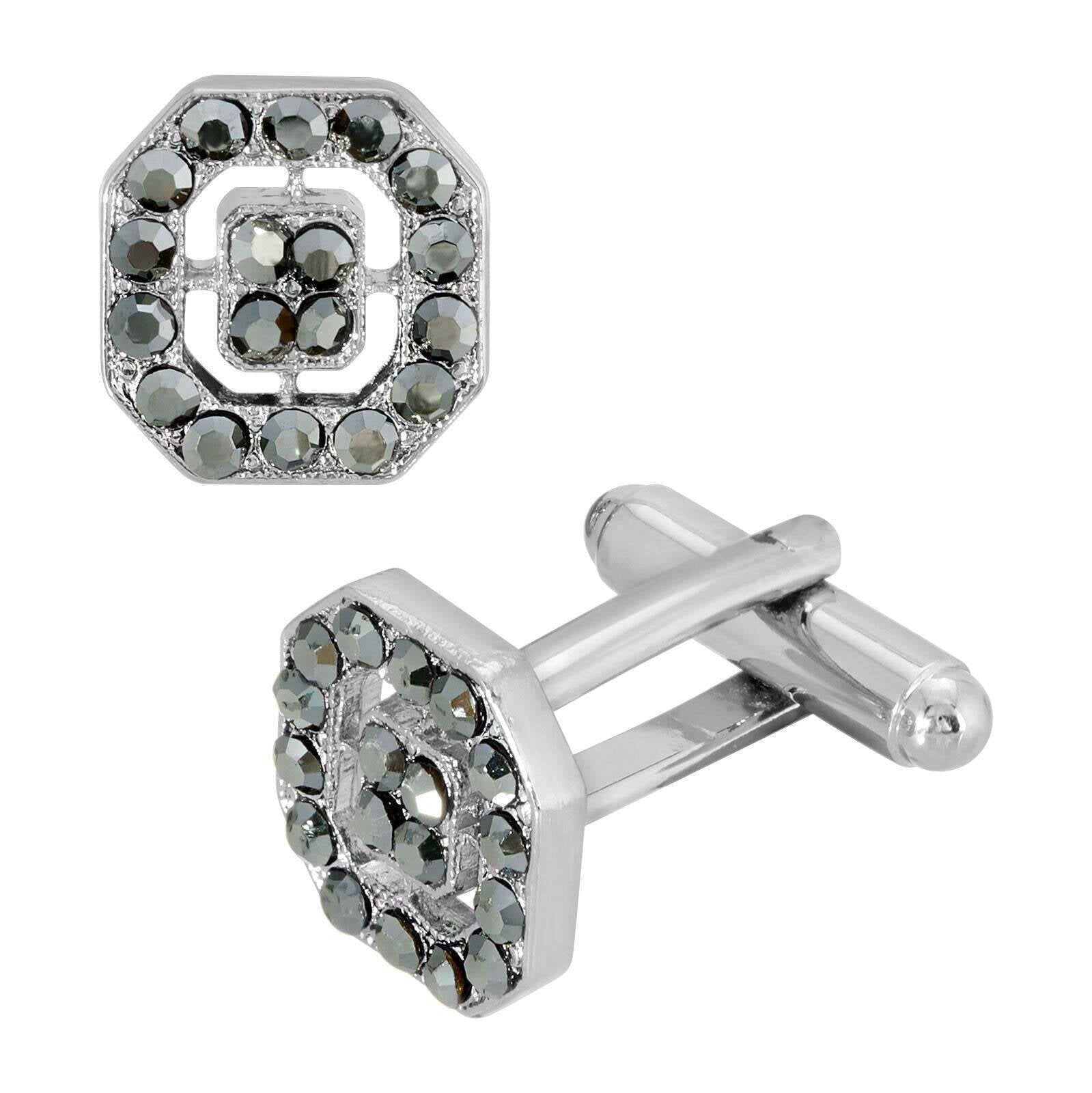 1928 Jewelry Hematite Color Crystal Octagon Cufflinks