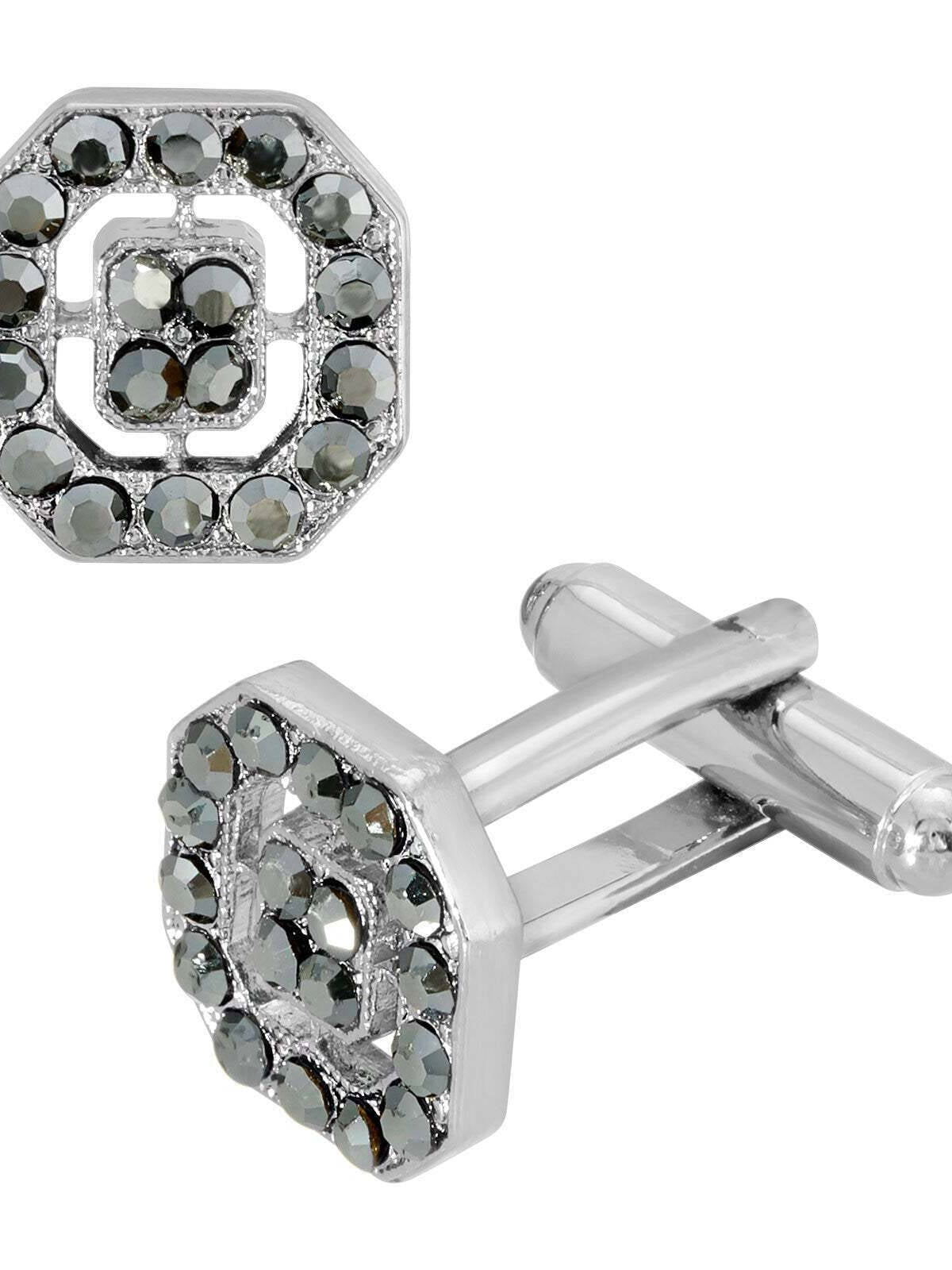 1928 Jewelry Hematite Color Crystal Octagon Cufflinks
