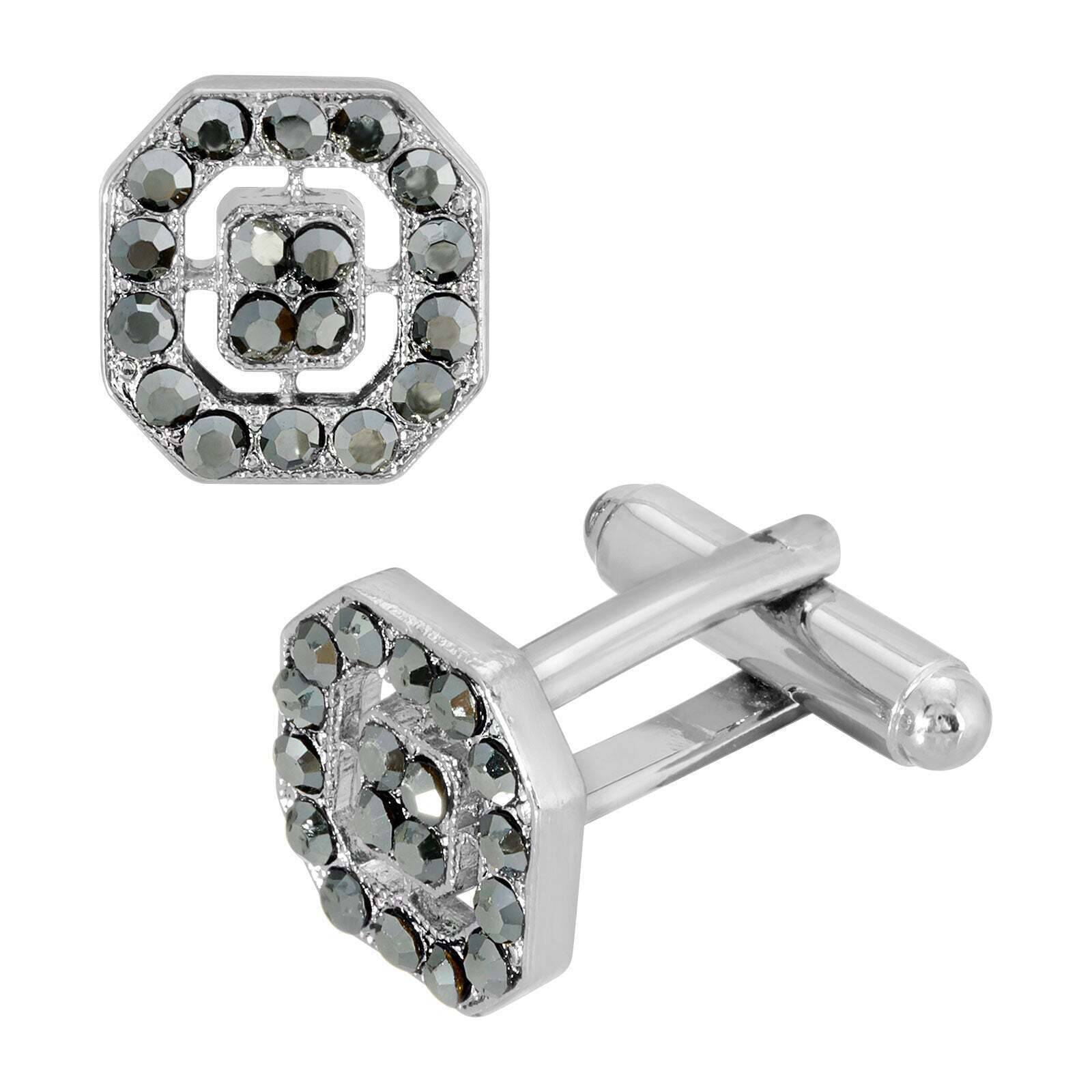 1928 Jewelry Hematite Color Crystal Octagon Cufflinks