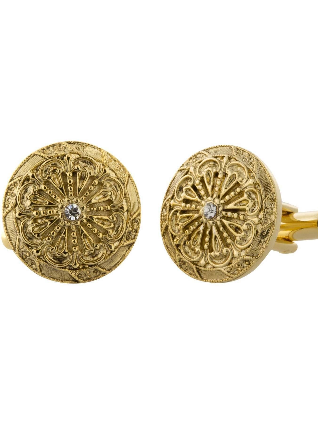 1928 Jewelry Vintage Style Round Crystal Accent Cufflinks