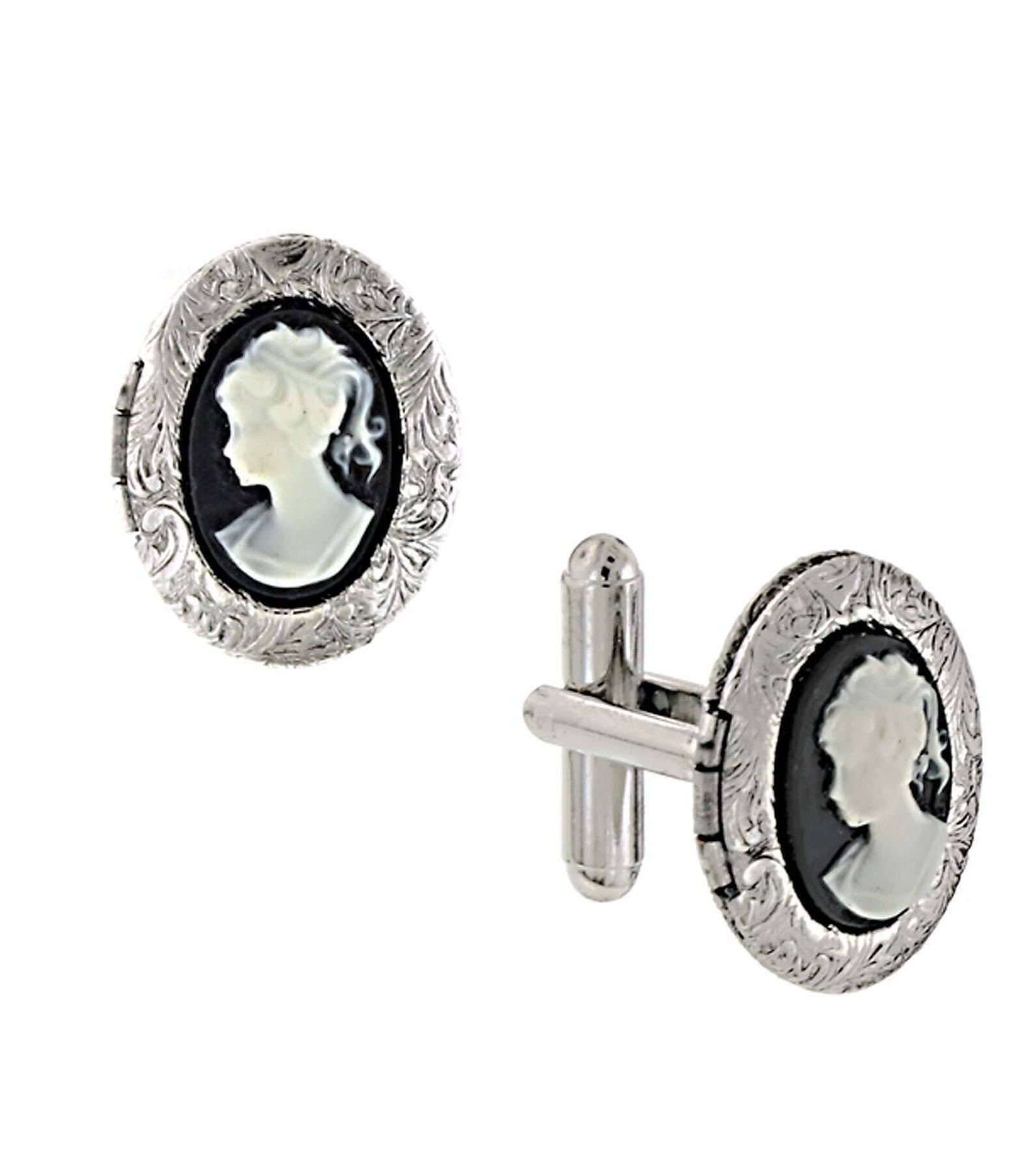 1928 Jewelry Black Cameo Oval Locket Cufflinks