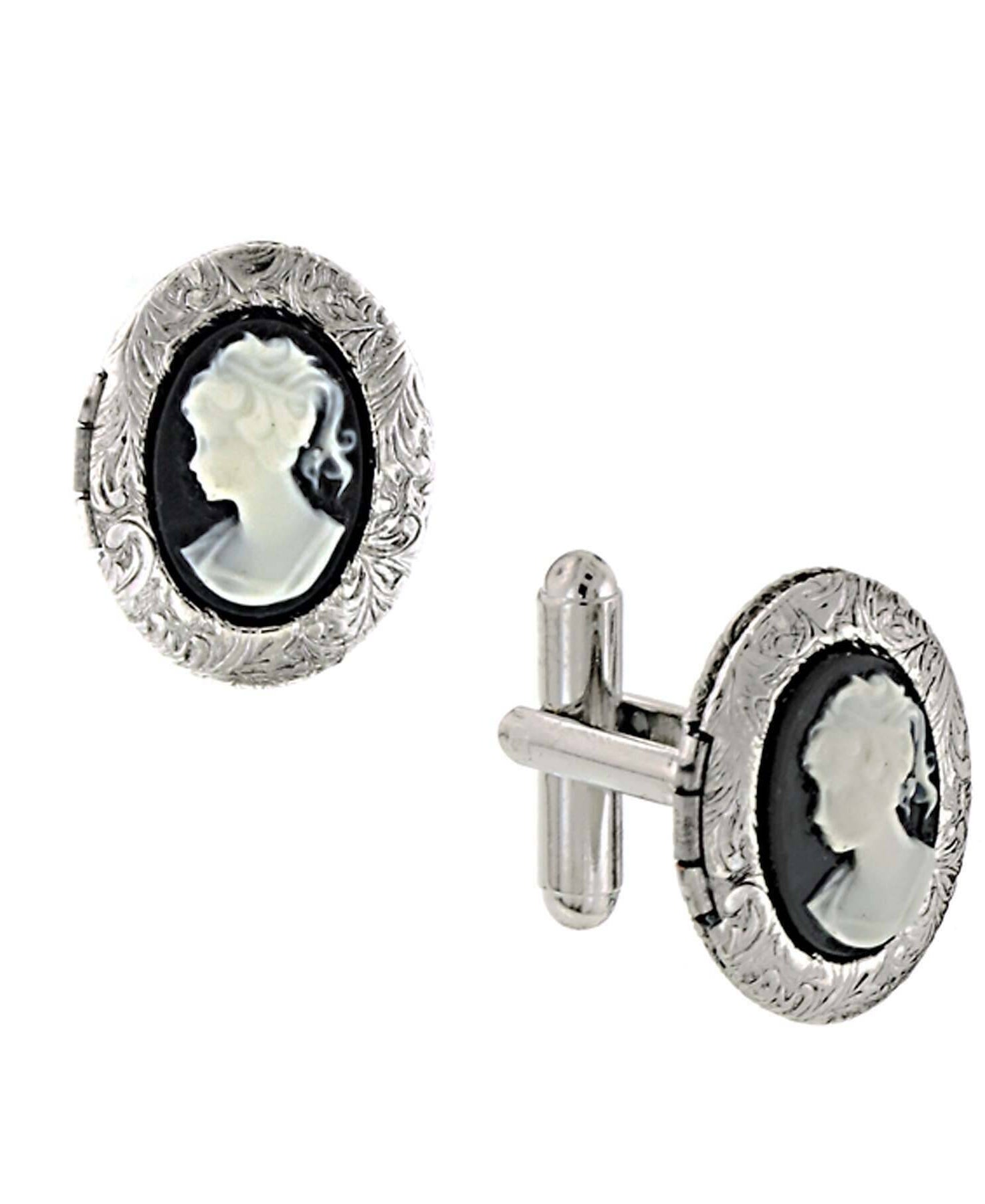 1928 Jewelry Black Cameo Oval Locket Cufflinks