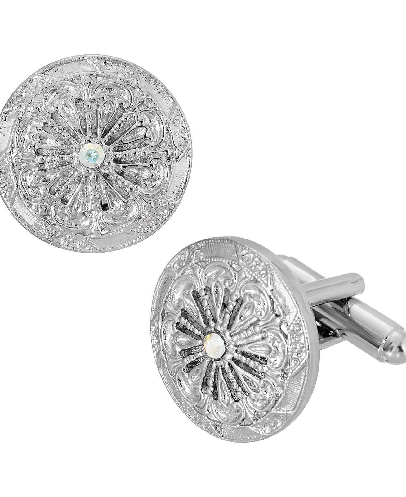 1928 Jewelry Vintage Style Round Crystal Accent Cufflinks