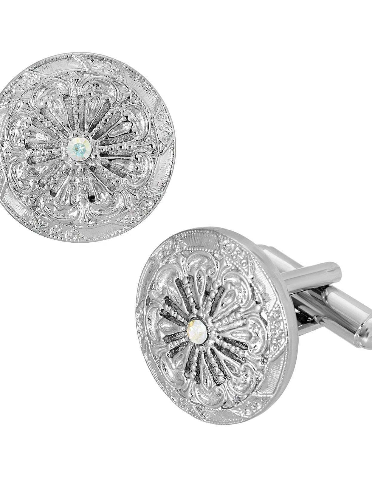 1928 Jewelry Vintage Style Round Crystal Accent Cufflinks
